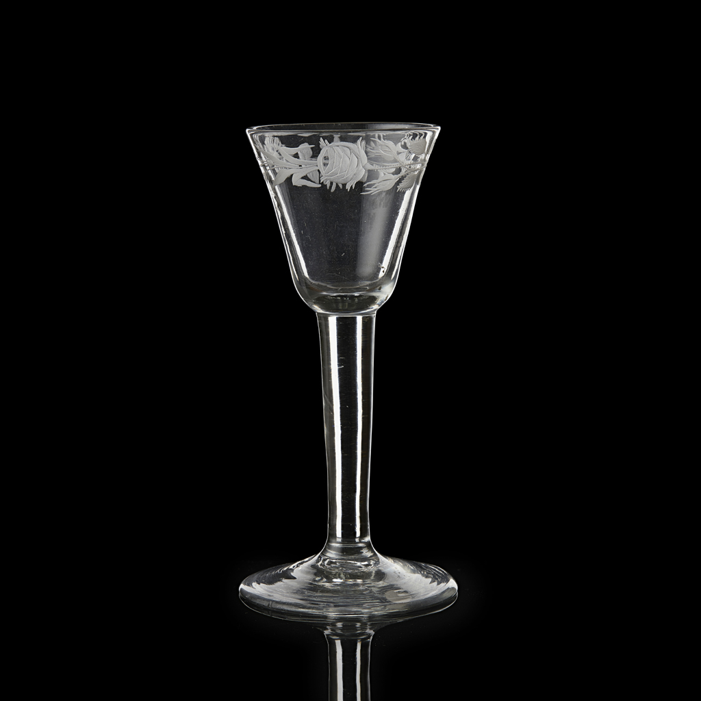 A JACOBITE ENGRAVED WINE GLASS