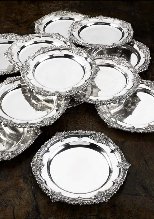 Royal Interest, Queen Adelaide A set of twelve silver dinner plates William Bateman for Rundell, Bridge & Co., London 1837
