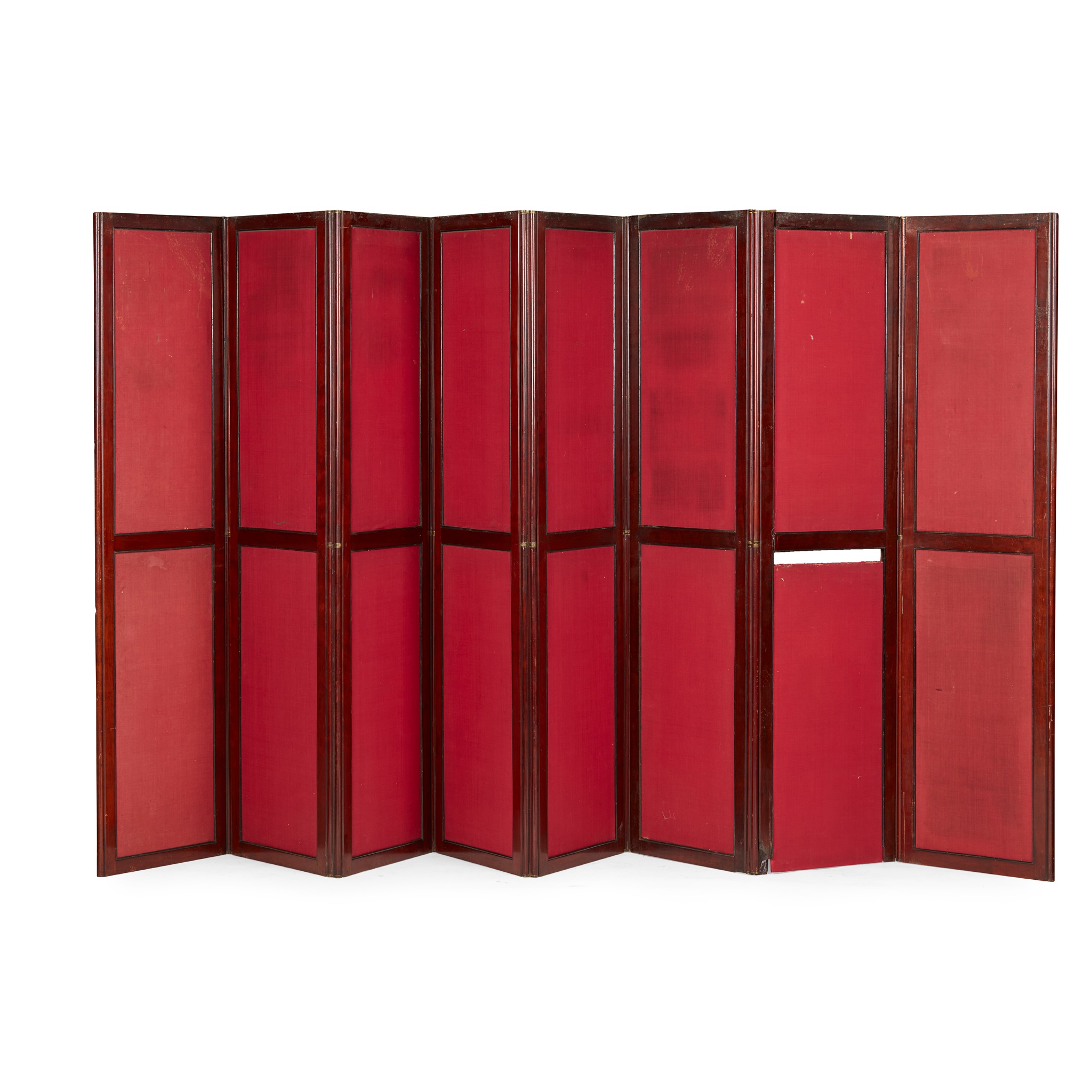 LATE VICTORIAN MAHOGANY FRAME EIGHT PANEL SCREEN