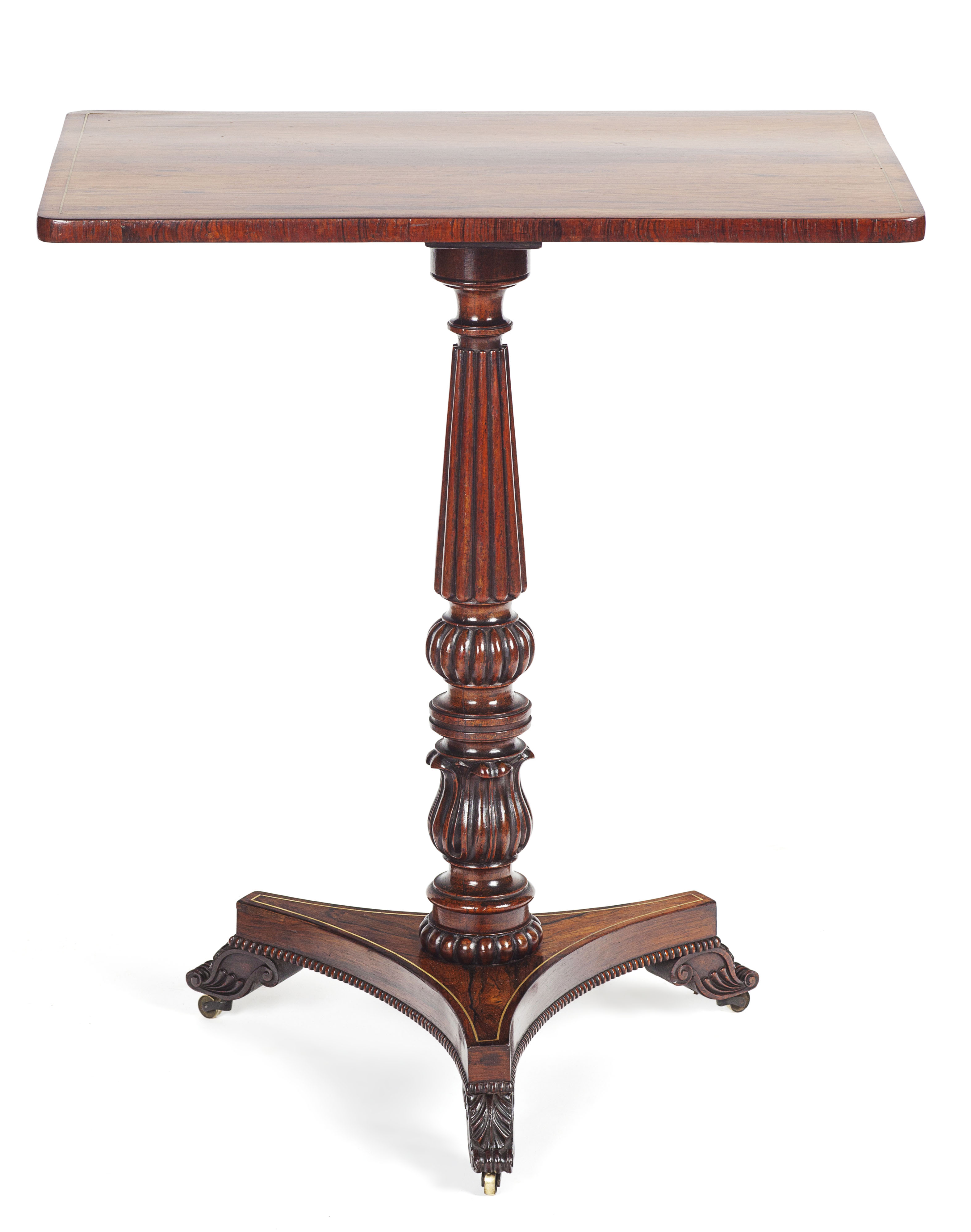 REGENCY ROSEWOOD AND BRASS INLAID TRIPOD TABLE ATTRIBUTED TO GILLOWS