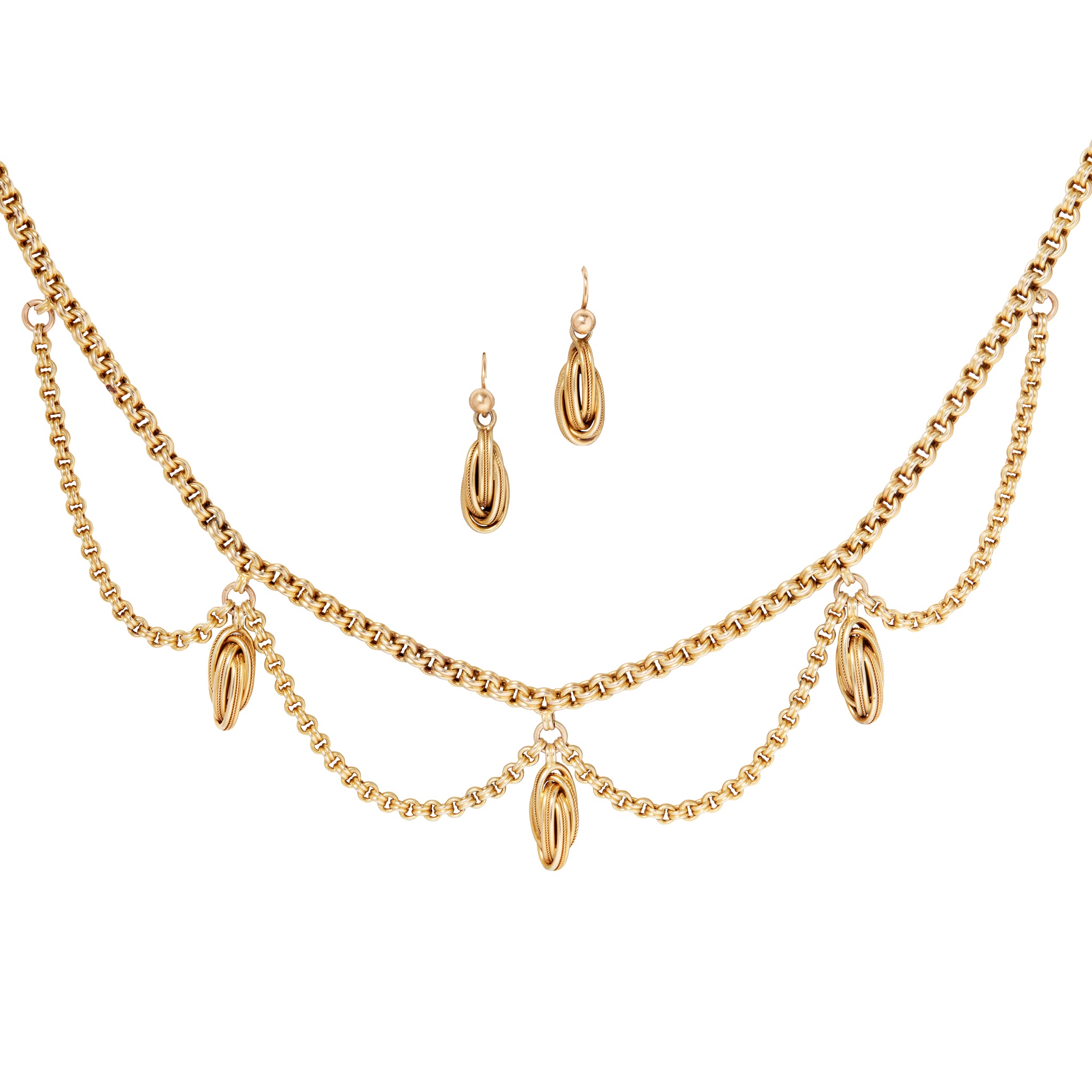 A late 19th century necklace and matching earrings