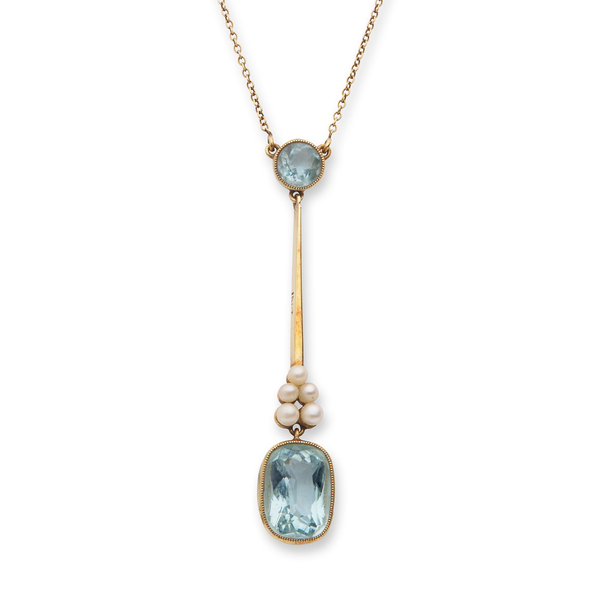 An aquamarine and seed pearl pendent necklace, circa 1910