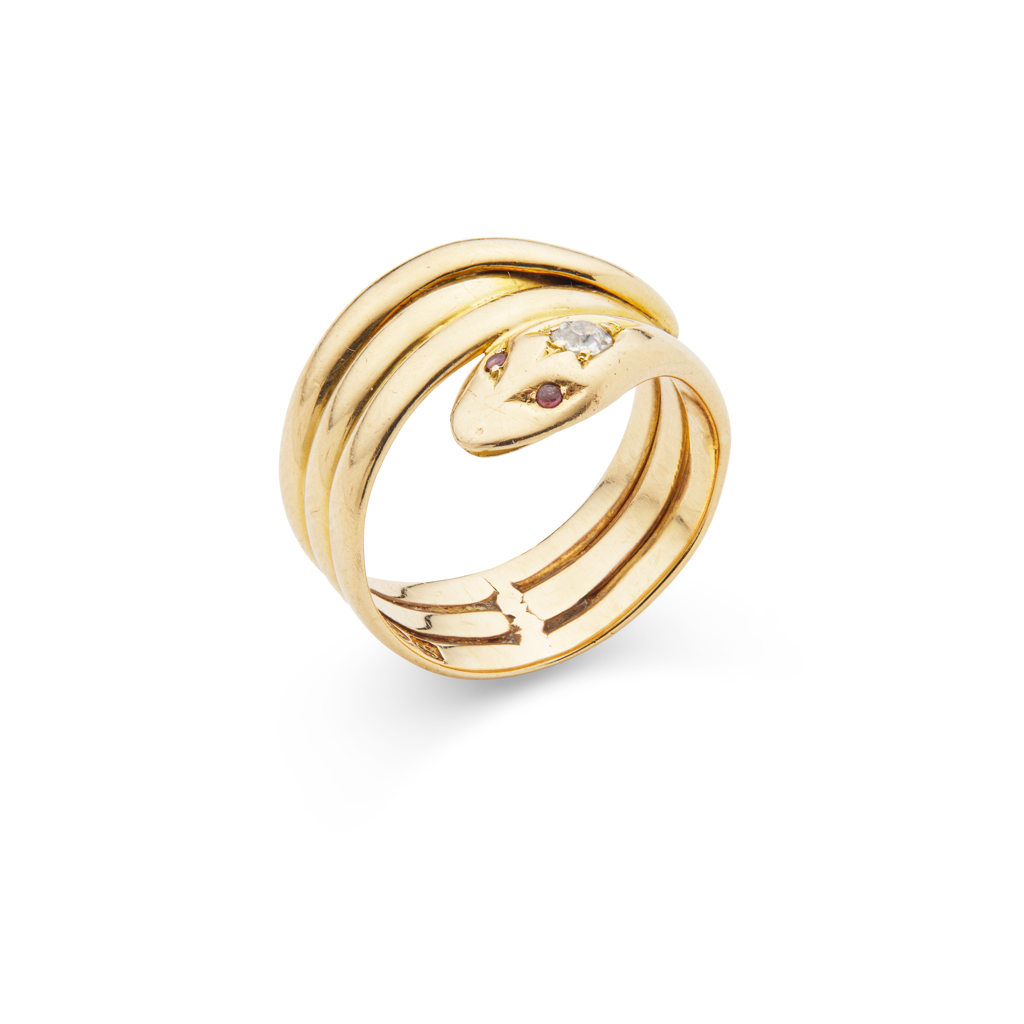 A gold and diamond snake ring, 1902-3