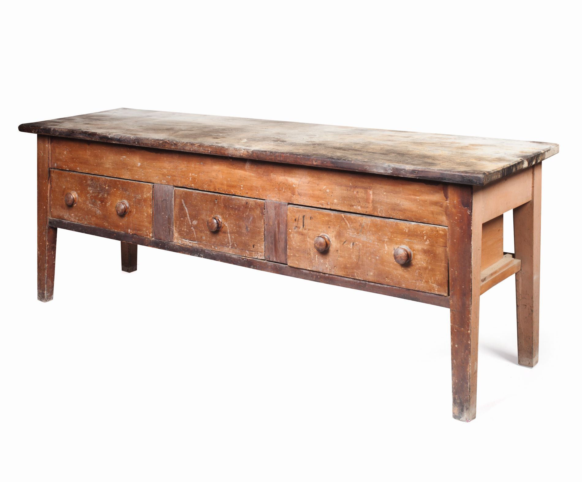 LARGE VICTORIAN PAINTED PINE SCULLERY DRESSER BASE