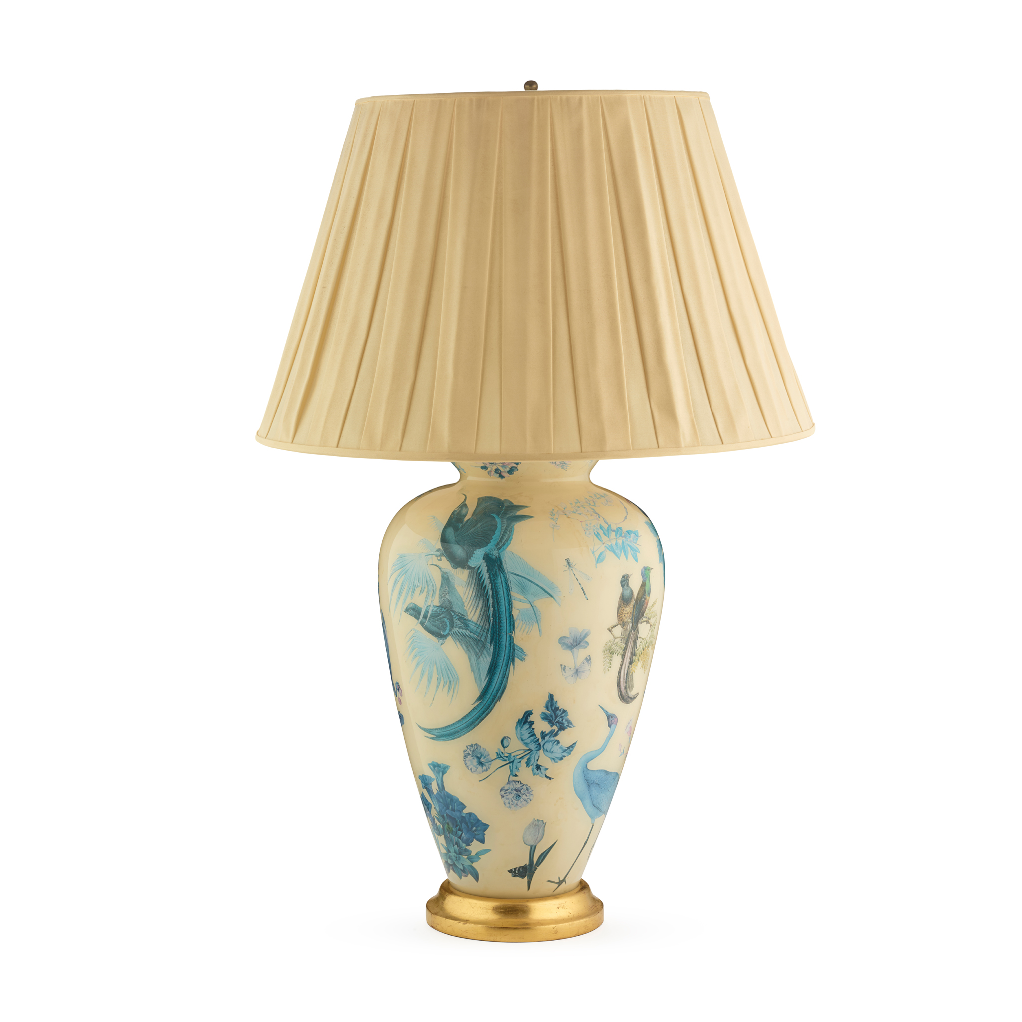 A PAIR OF LARGE DECALCOMANIA GLASS LAMPS