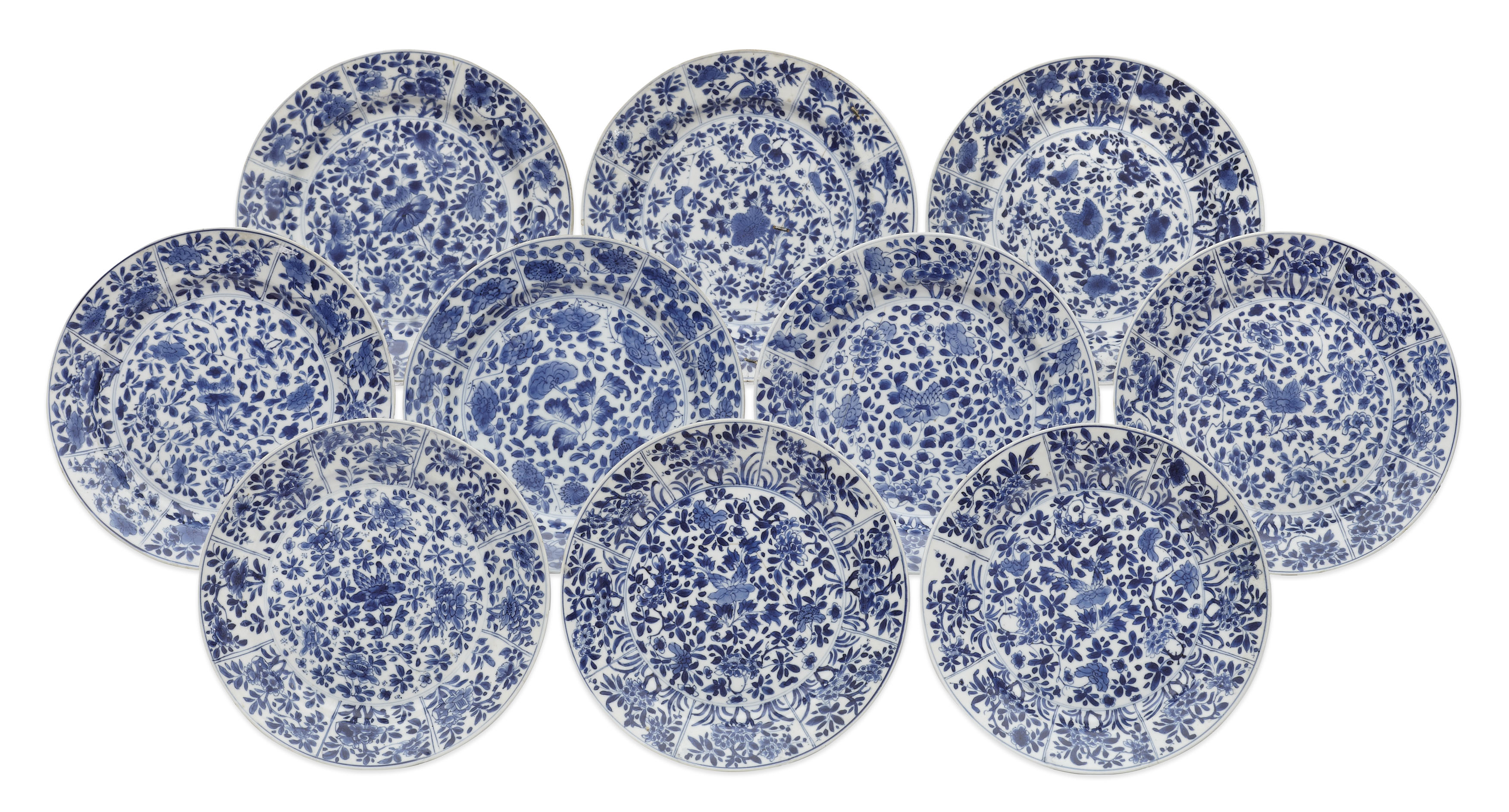 SET OF TEN CHINESE BLUE AND WHITE PLATES