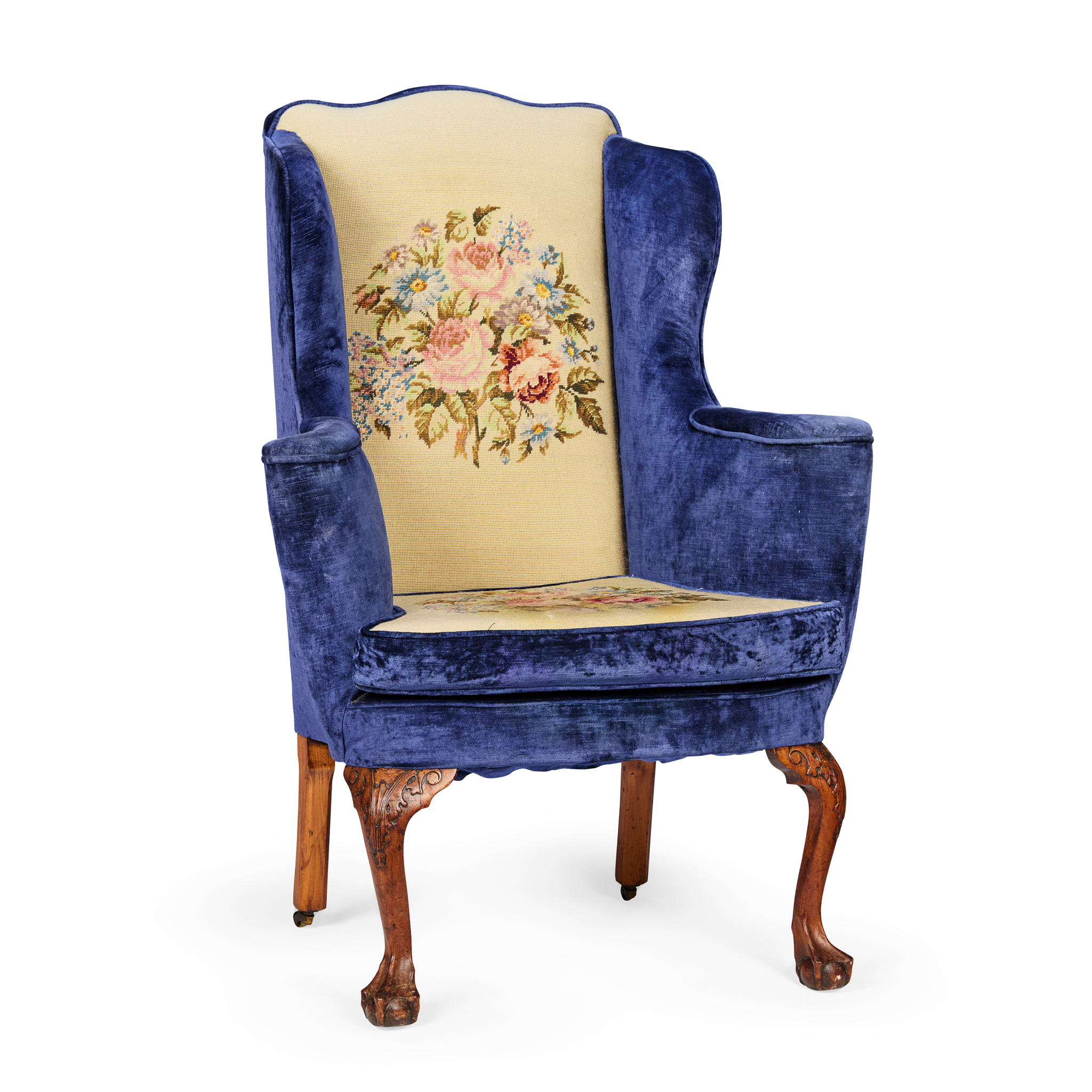 GEORGE II WALNUT FRAME WING ARMCHAIR