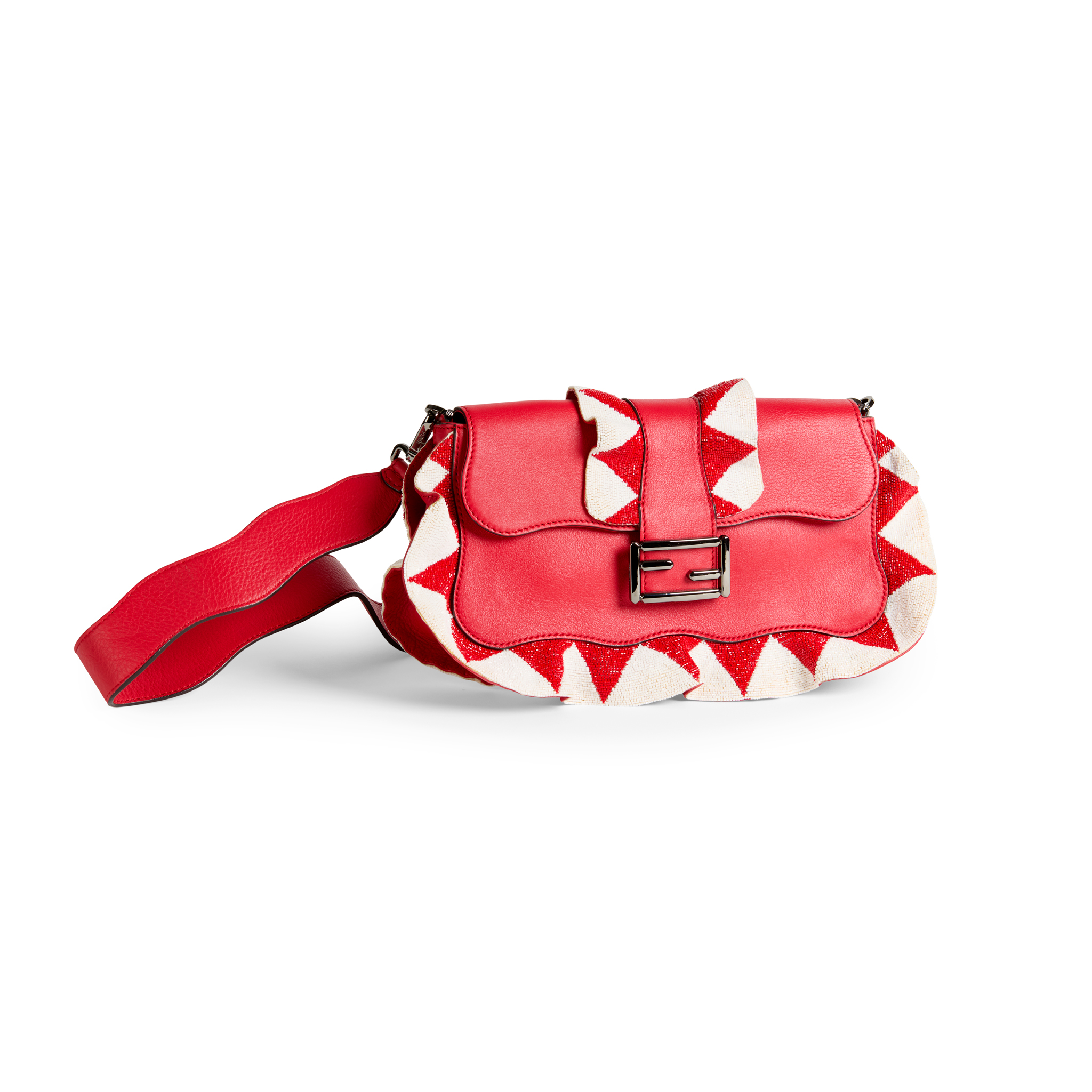 Fendi: A Red Leather and Beaded Baguette Bag
