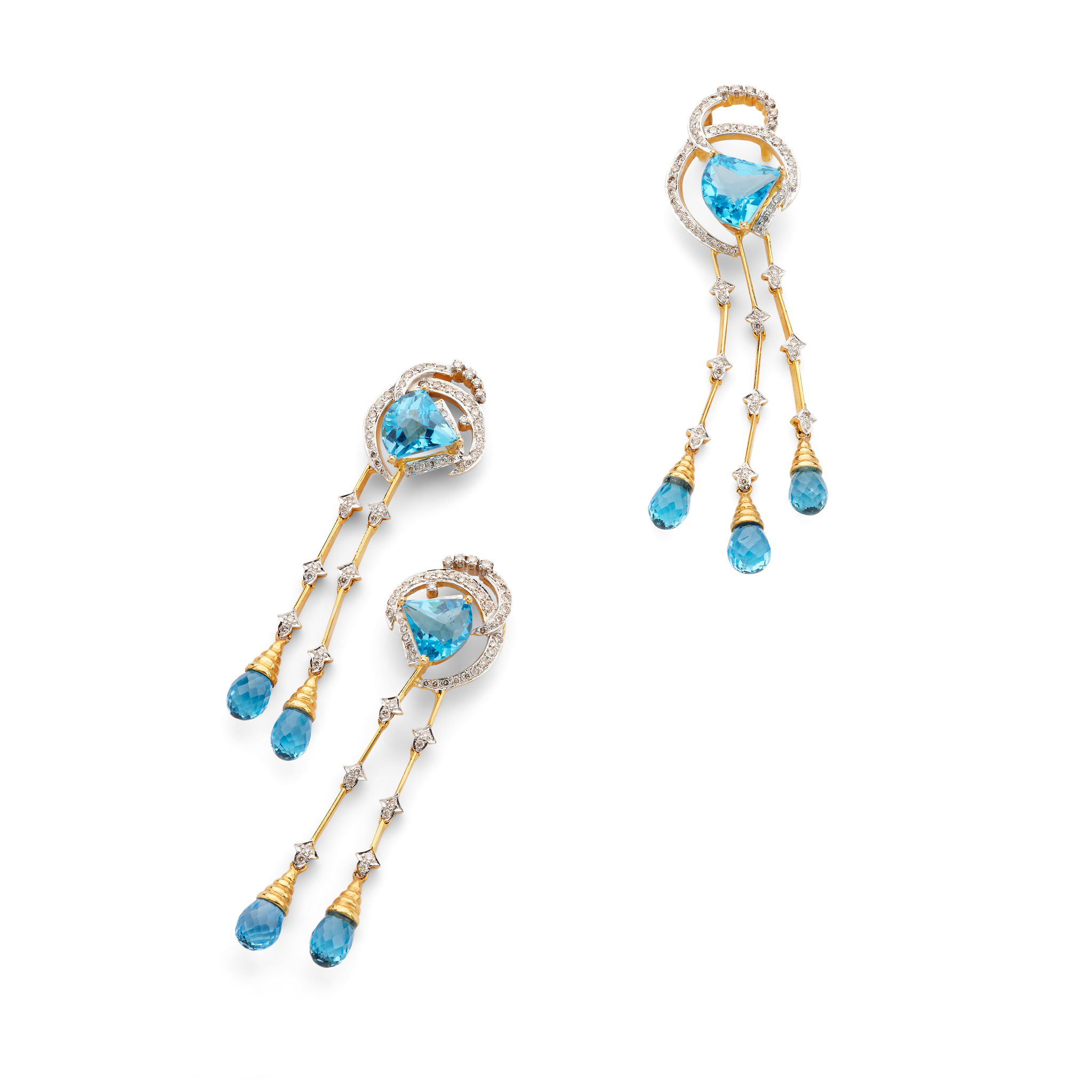 A blue topaz and diamond pendant with matching earrings