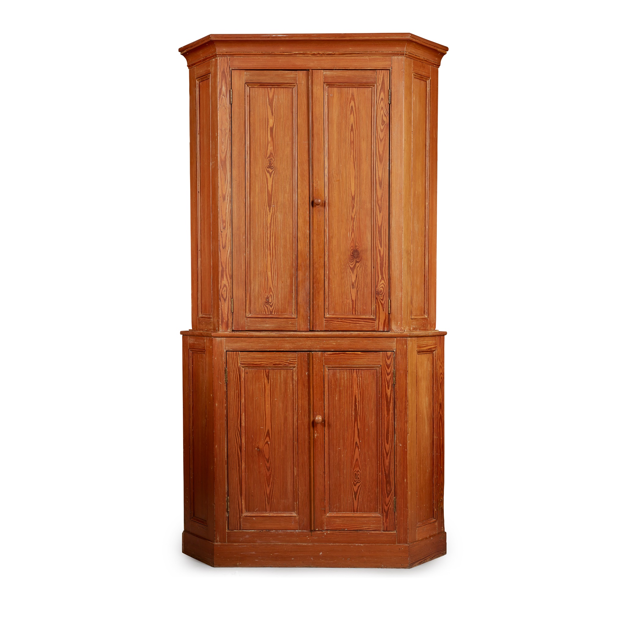 A LARGE VICTORIAN PITCH PINE CORNER CABINET