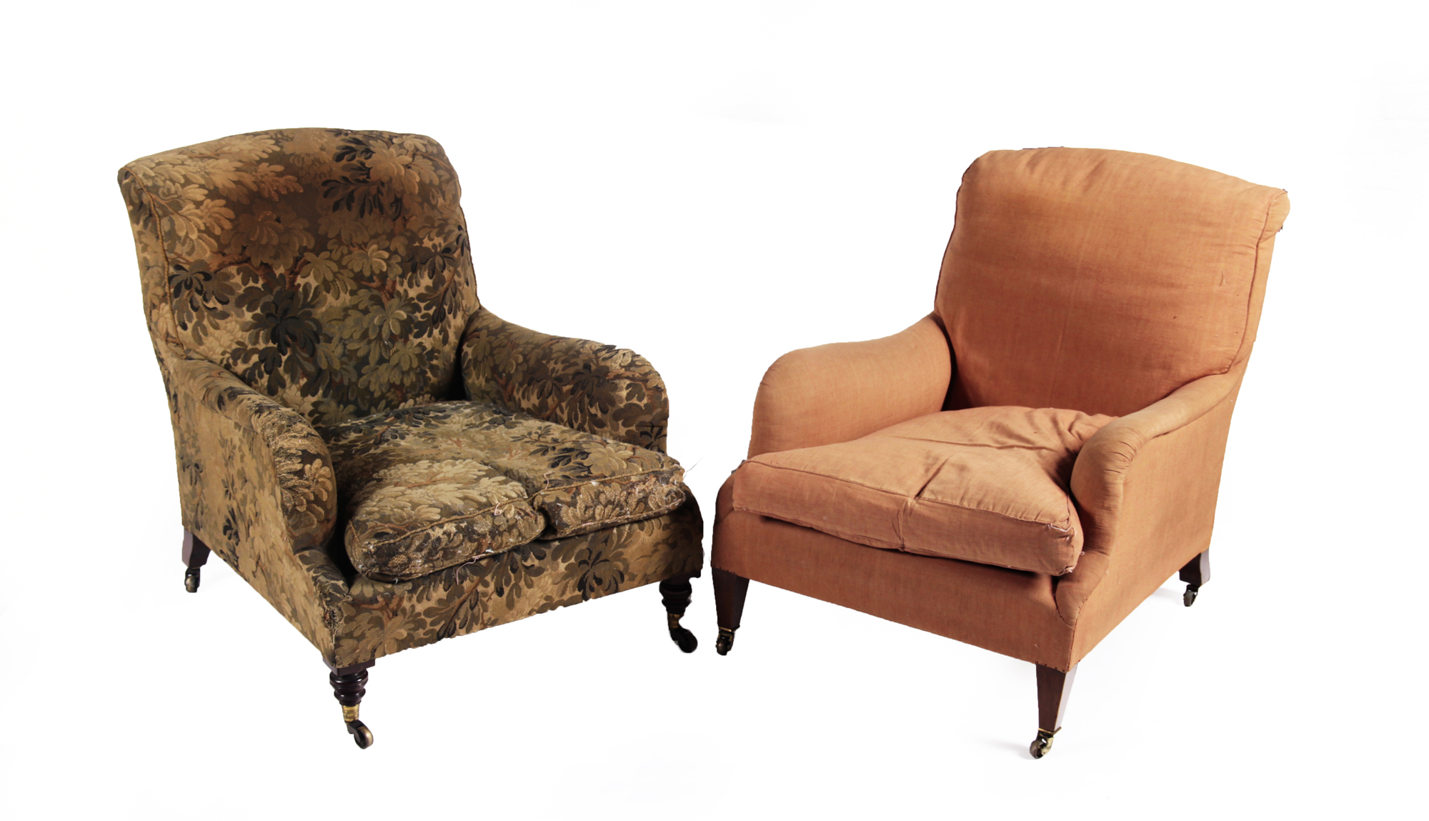TWO SIMILAR UPHOLSTERED ARMCHAIRS