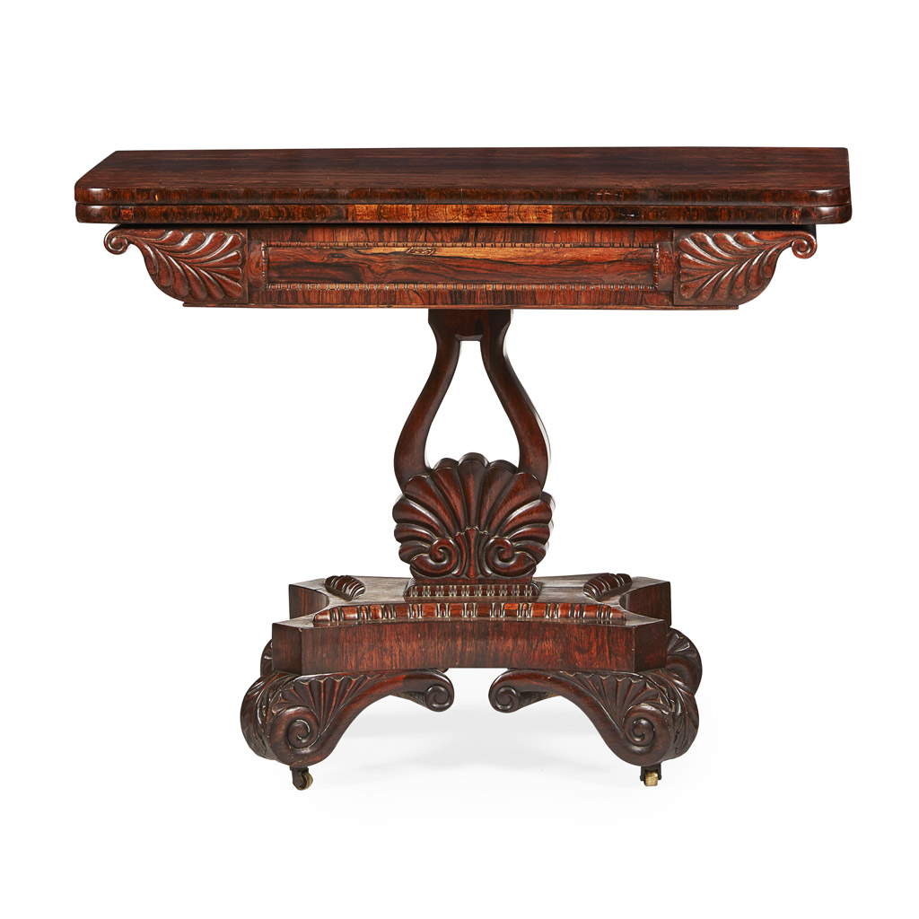 AMERICAN EMPIRE PERIOD ROSEWOOD FOLDOVER TEA TABLE