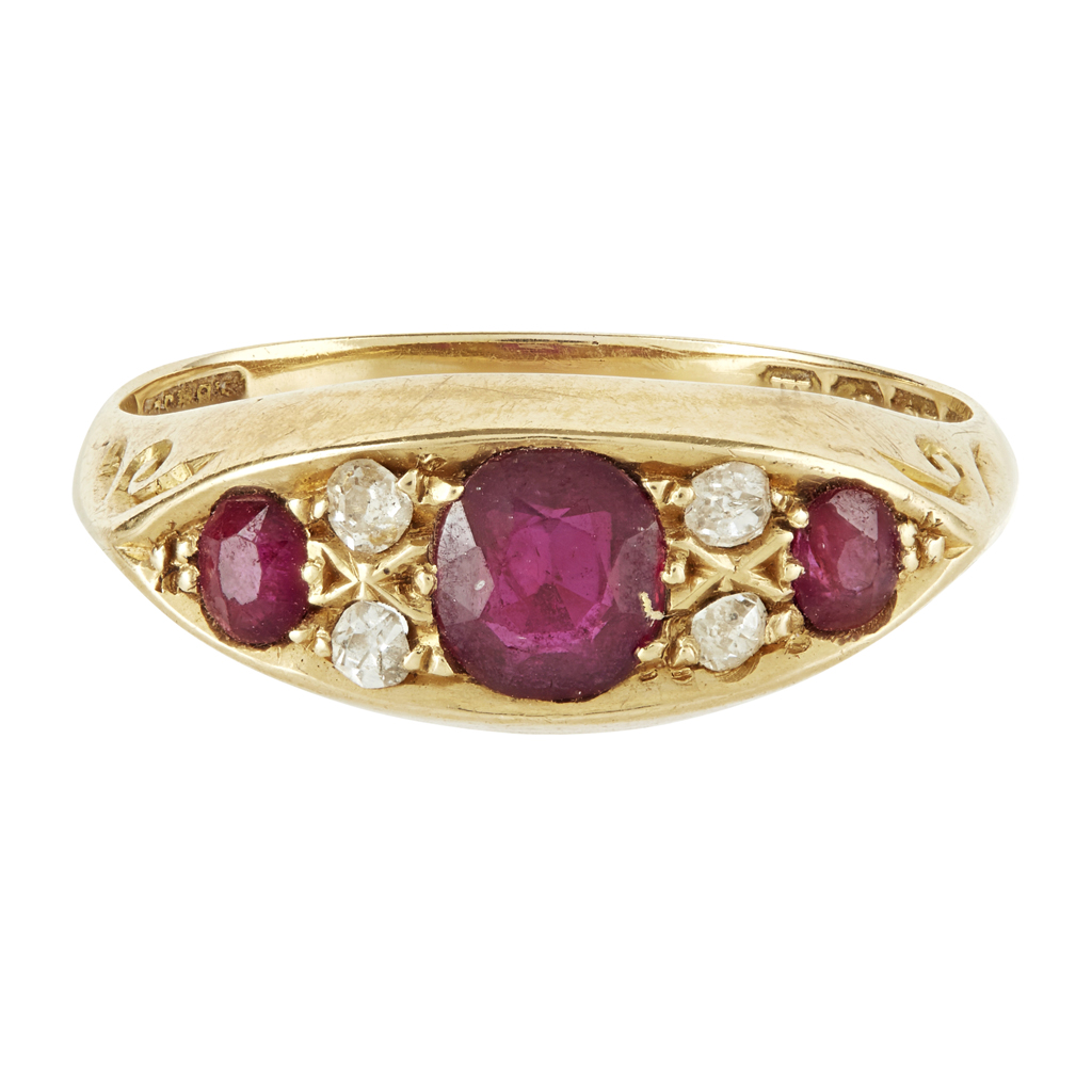 A ruby and diamond set ring