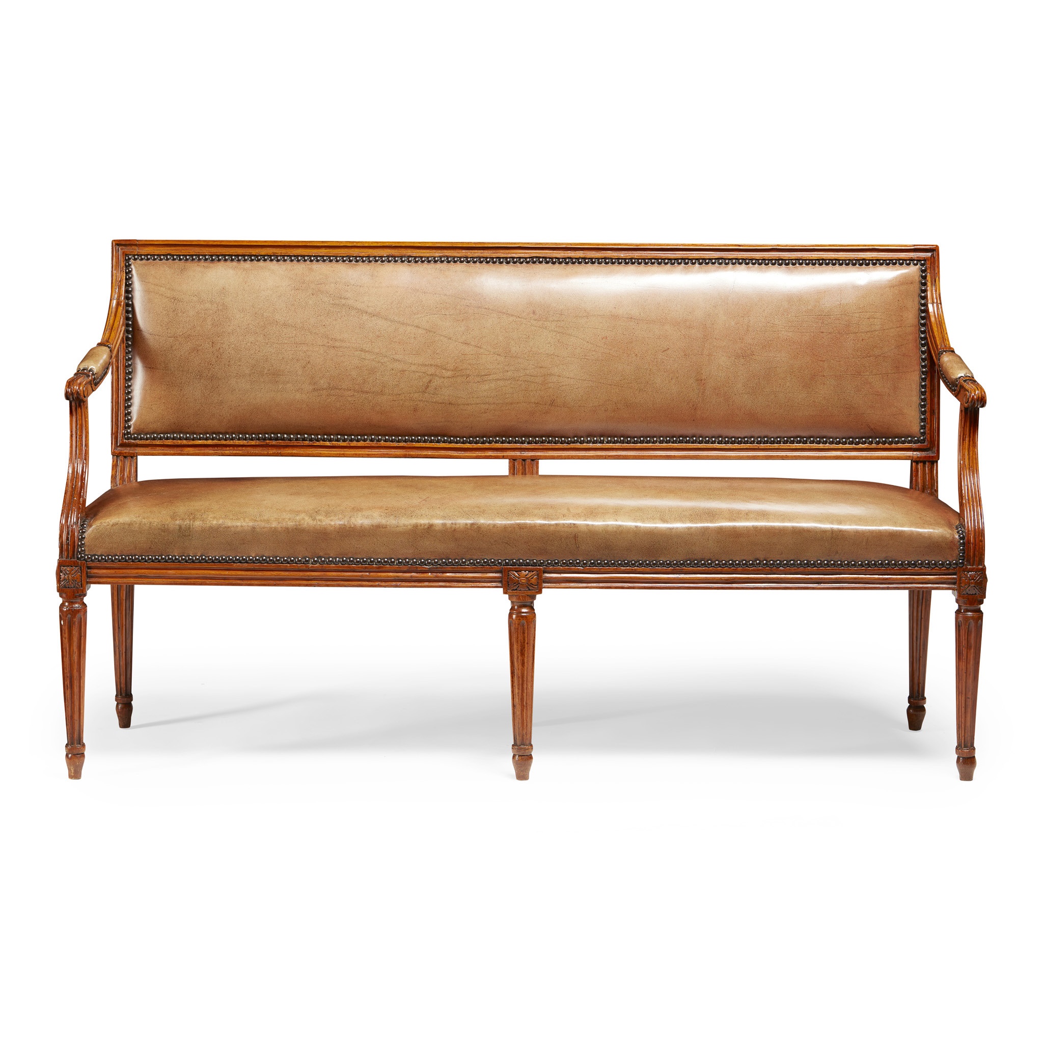 REGENCY MAHOGANY AND LEATHER UPHOLSTERED HALL SEAT
