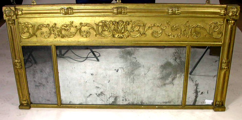 A Victorian giltwood triptych overmantle mirror,