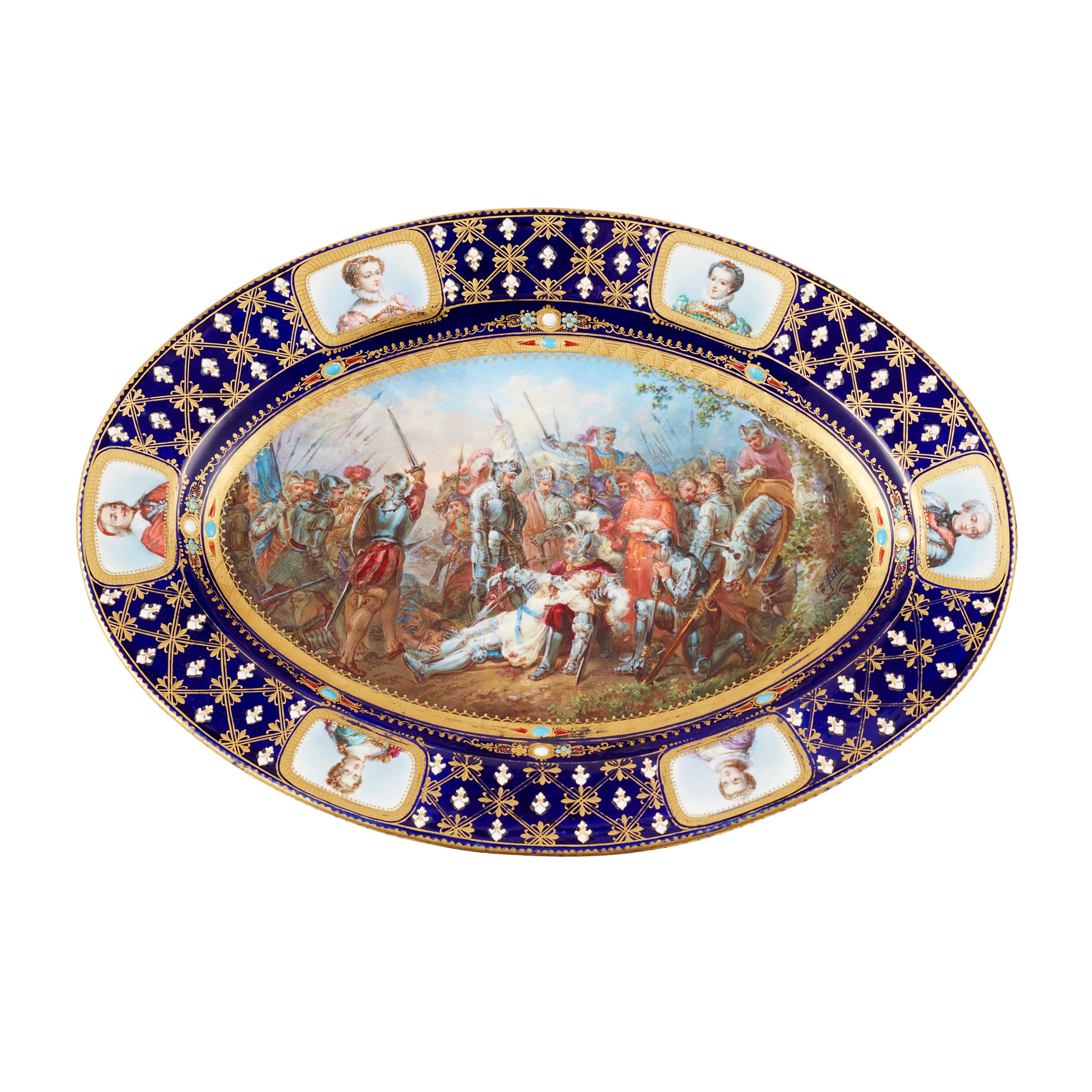 SÈVRES STYLE OVAL DISH ENTITLED 'BATAILLE DE RAVENNE'