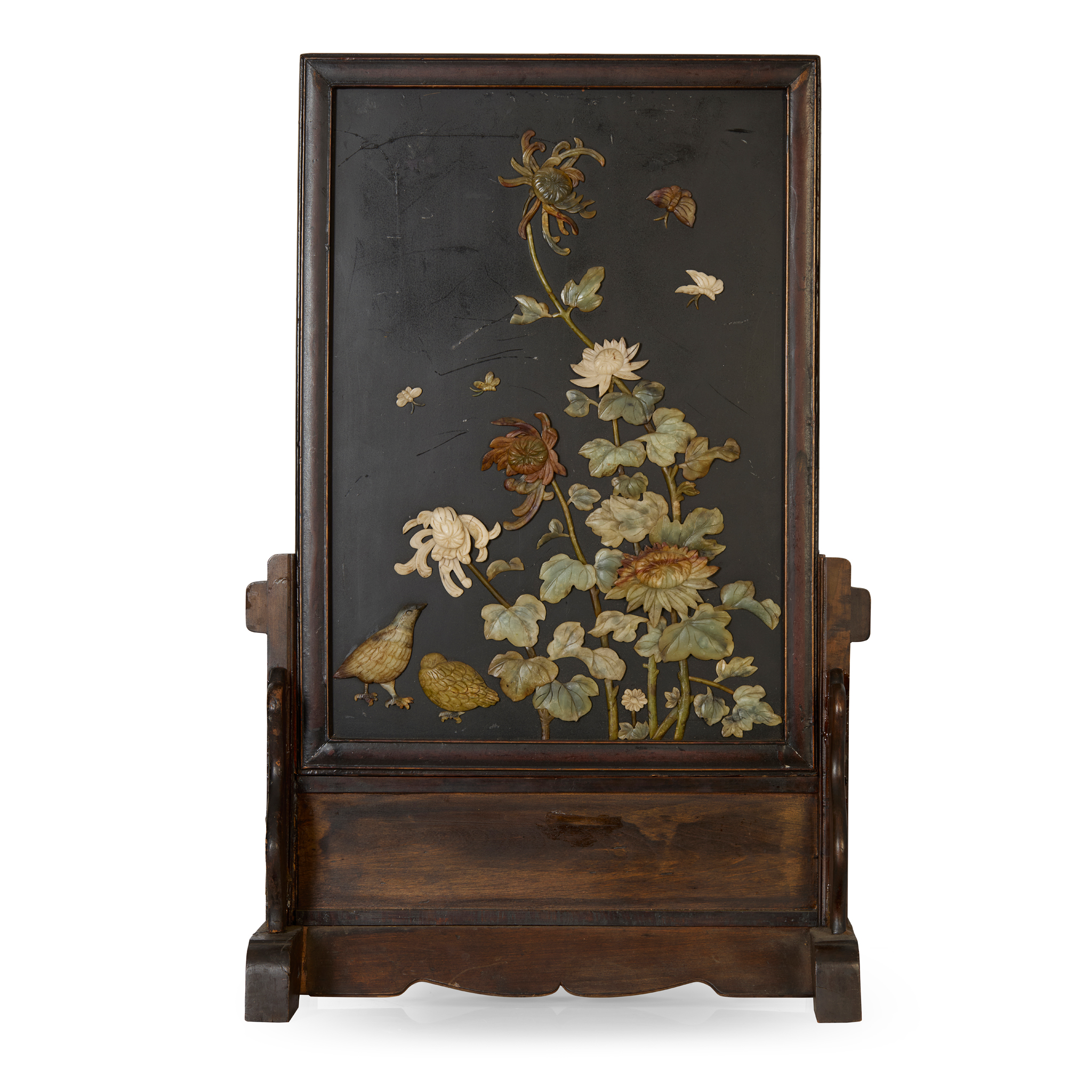 CHINESE SOAPSTONE INLAID TABLE SCREEN