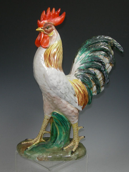 A late 19th century French faience figure of a cockerel