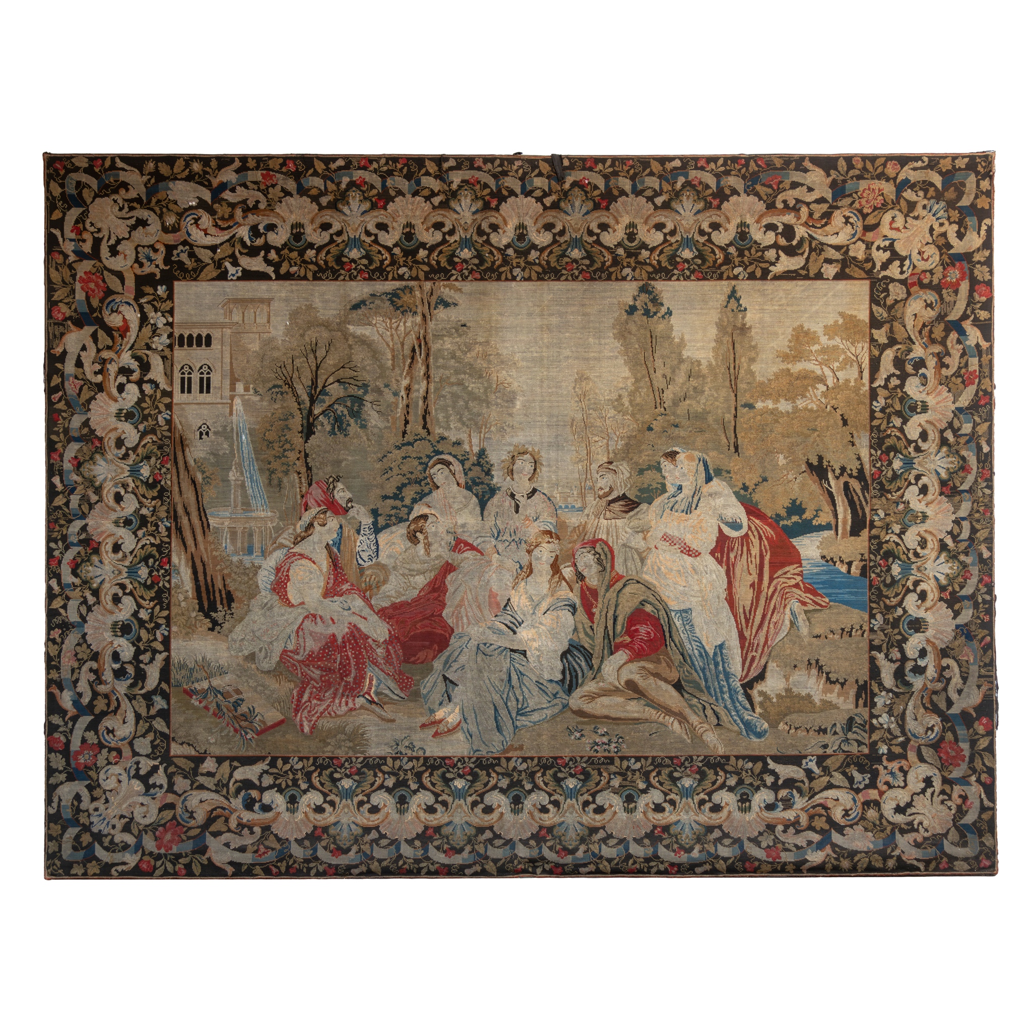 A FRENCH NEEDLEWORK HANGING