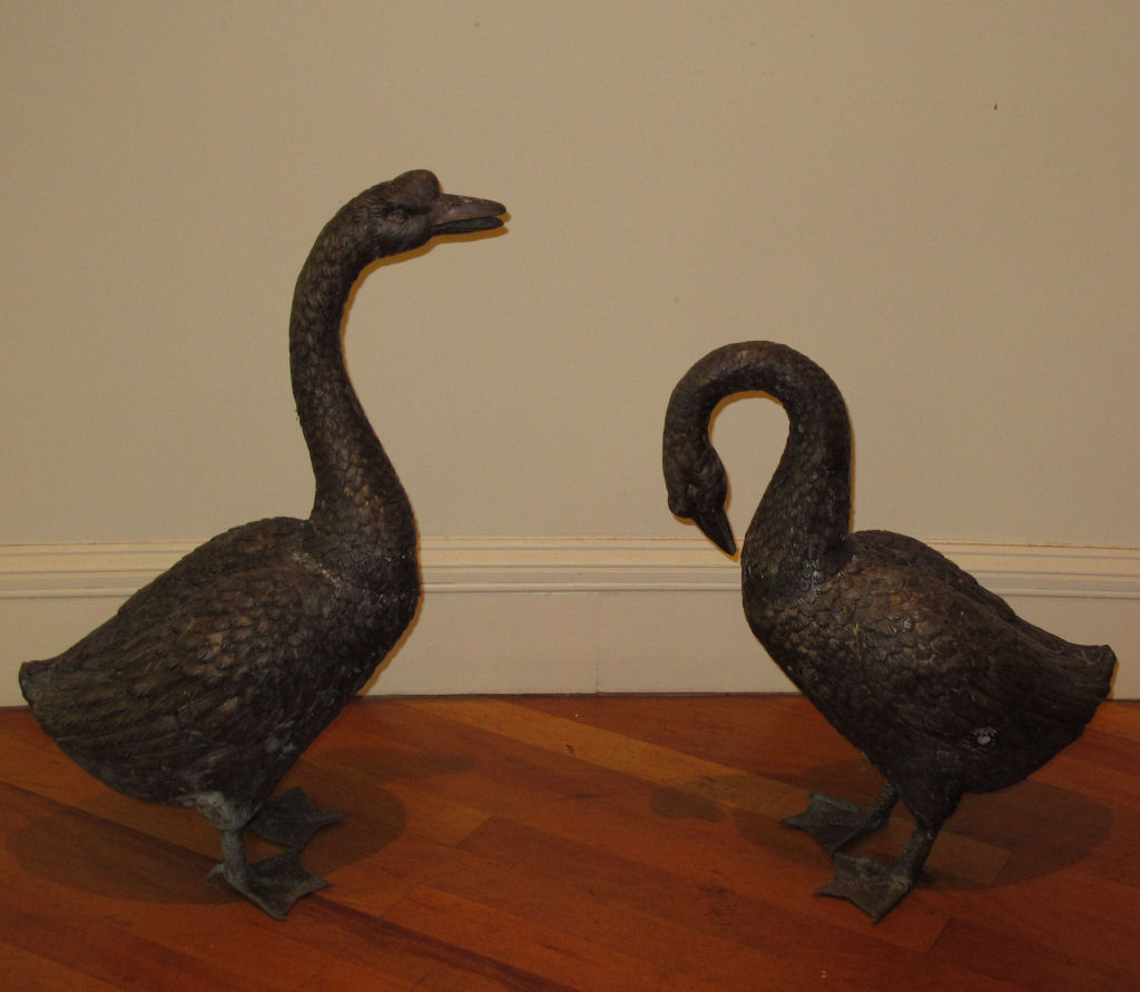 Two 20th century spelter sculptures of geese