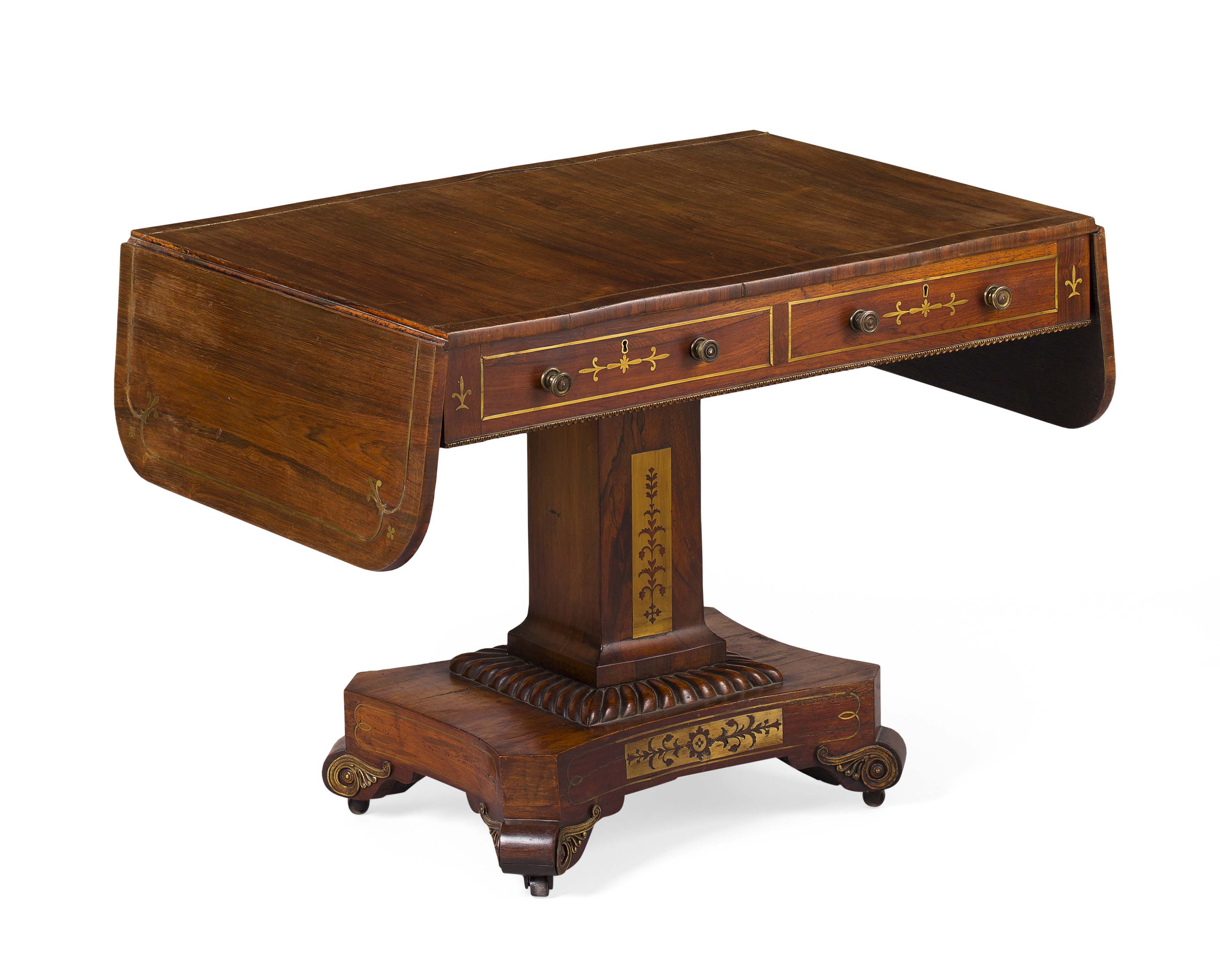 REGENCY ROSEWOOD BRASS INLAID SOFA TABLE