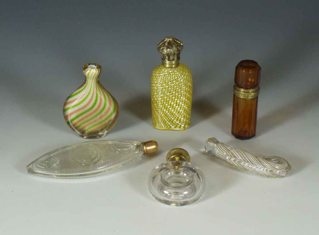 A collection of 19th century glass perfume flasks