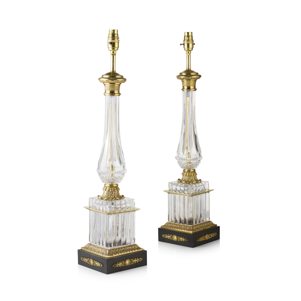 PAIR OF FRENCH EMPIRE STYLE CRYSTAL LAMPS