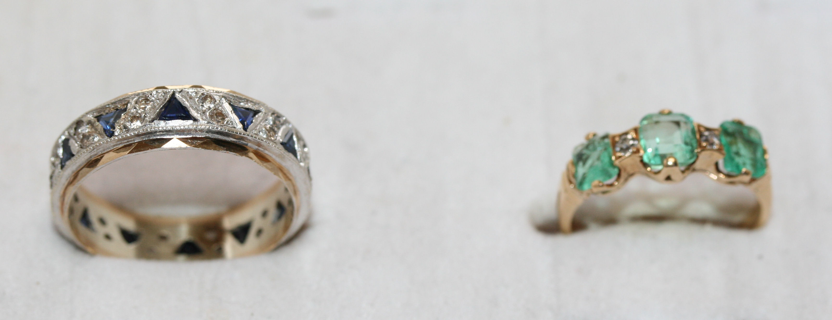 An emerald and diamond set five-stone ring,