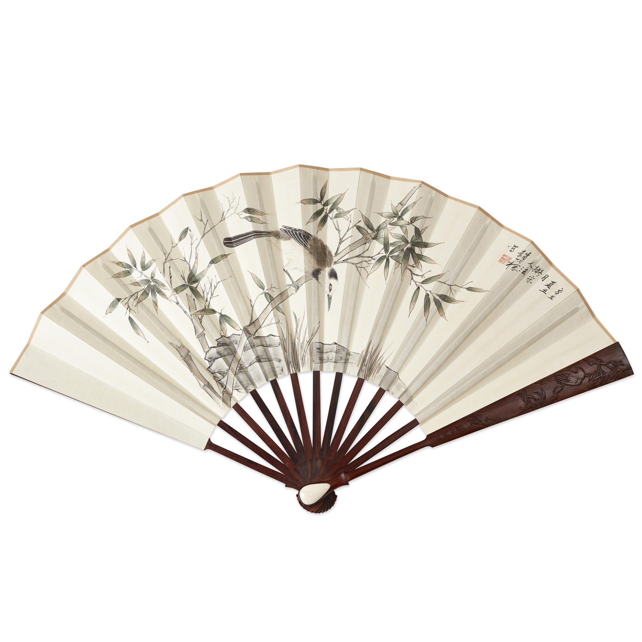 PAINTED FAN WITH HUANGHUALI GUARDS