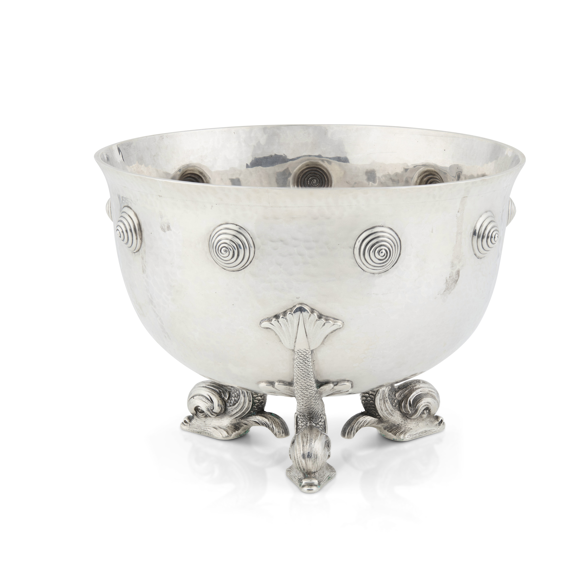 AN EDWARDIAN REPRODUCTION DOLPHIN FOOTED BOWL