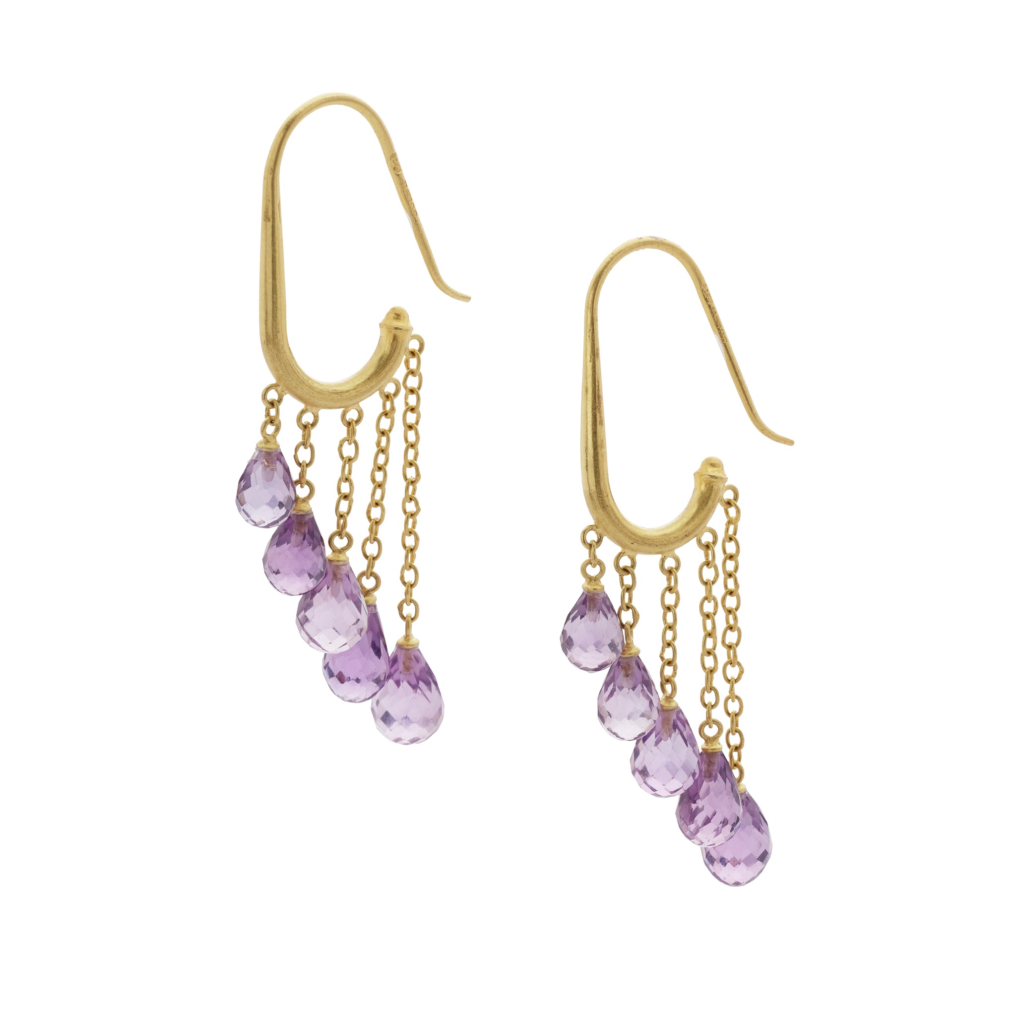 A pair of amethyst pendent earrings