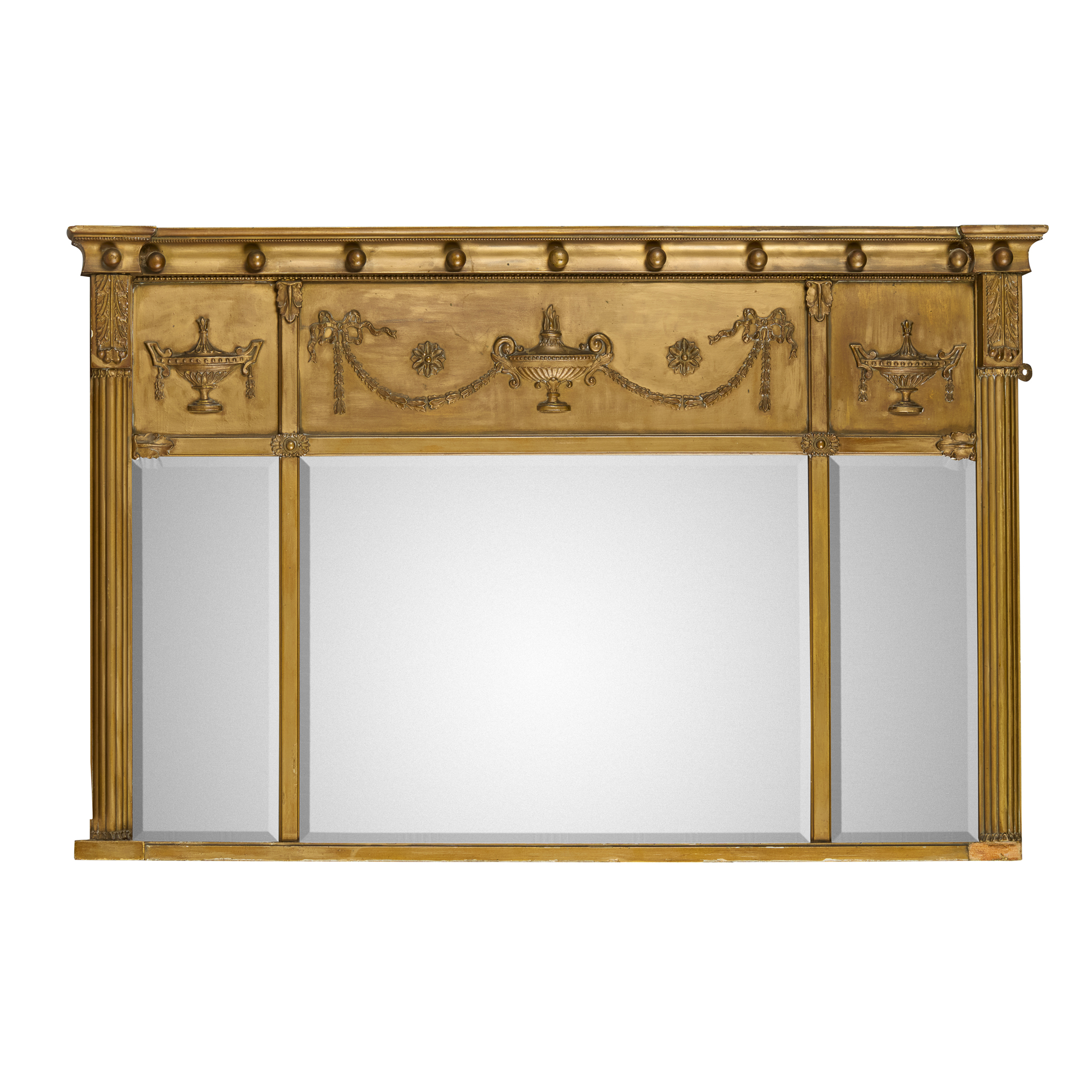 REGENCY GILTWOOD AND GESSO TRIPLE PLATE OVERMANTEL MIRROR