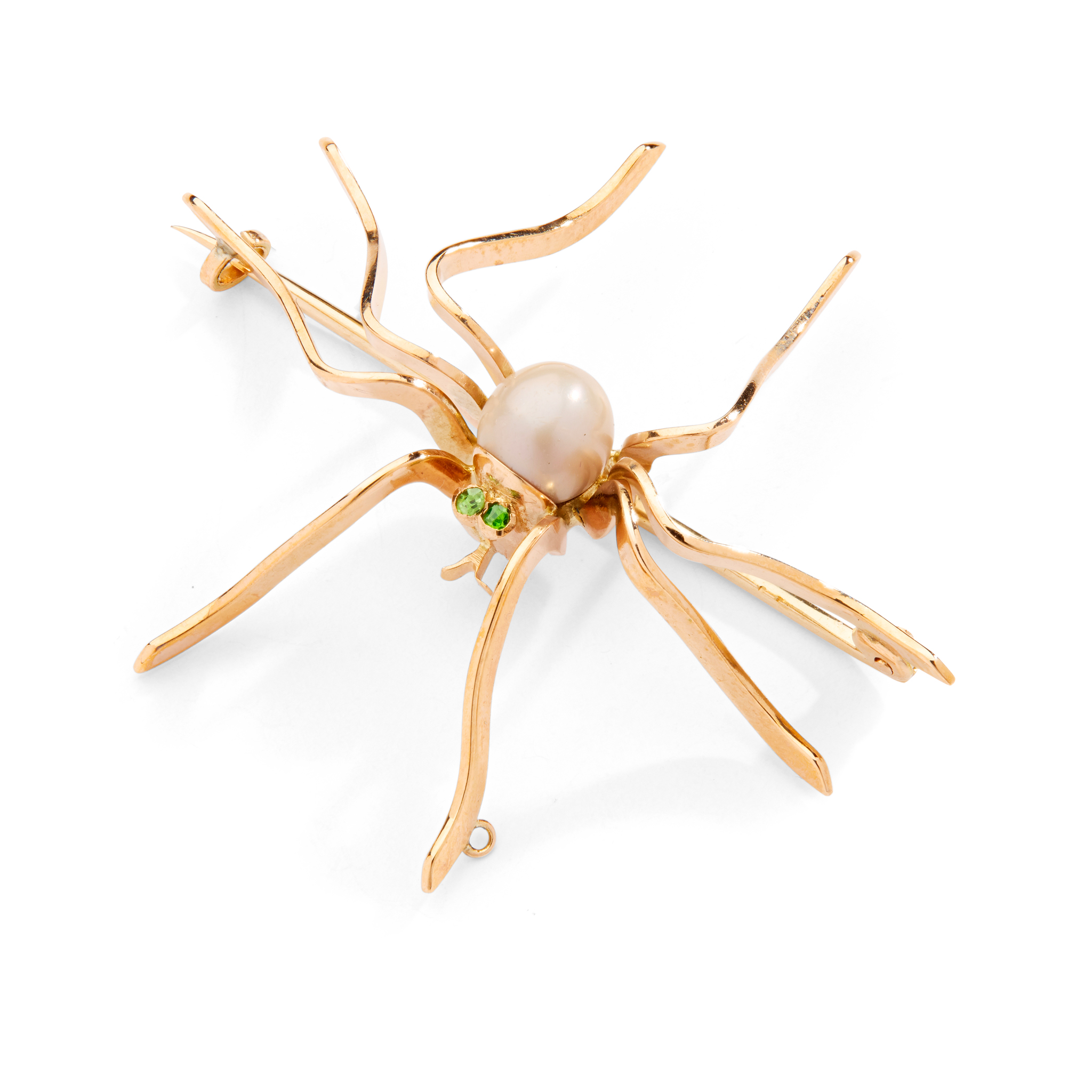 A SCOTTISH FRESHWATER PEARL AND DEMANTOID GARNET 'SPIDER' BROOCH