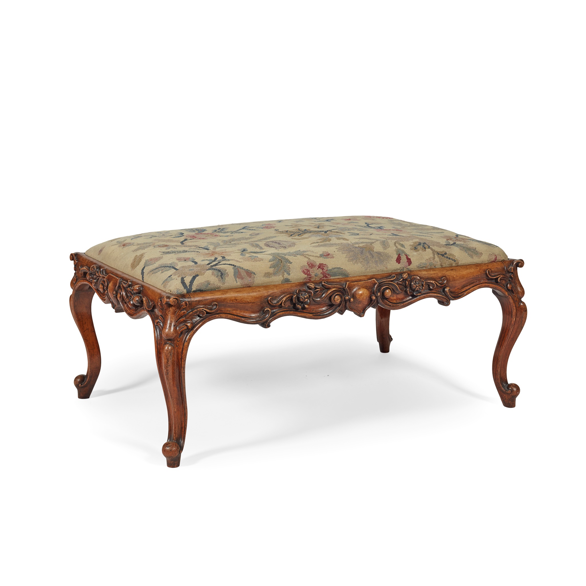 VICTORIAN WALNUT AND NEEDLEWORK UPHOLSTERED CENTRE STOOL