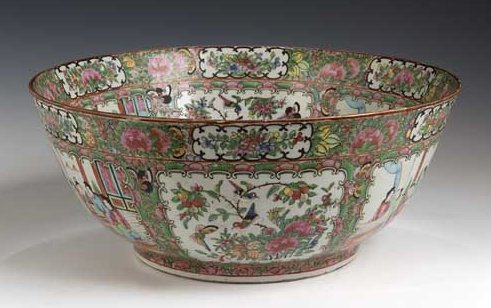 A late 19th century Canton circular famille rose punch bowl