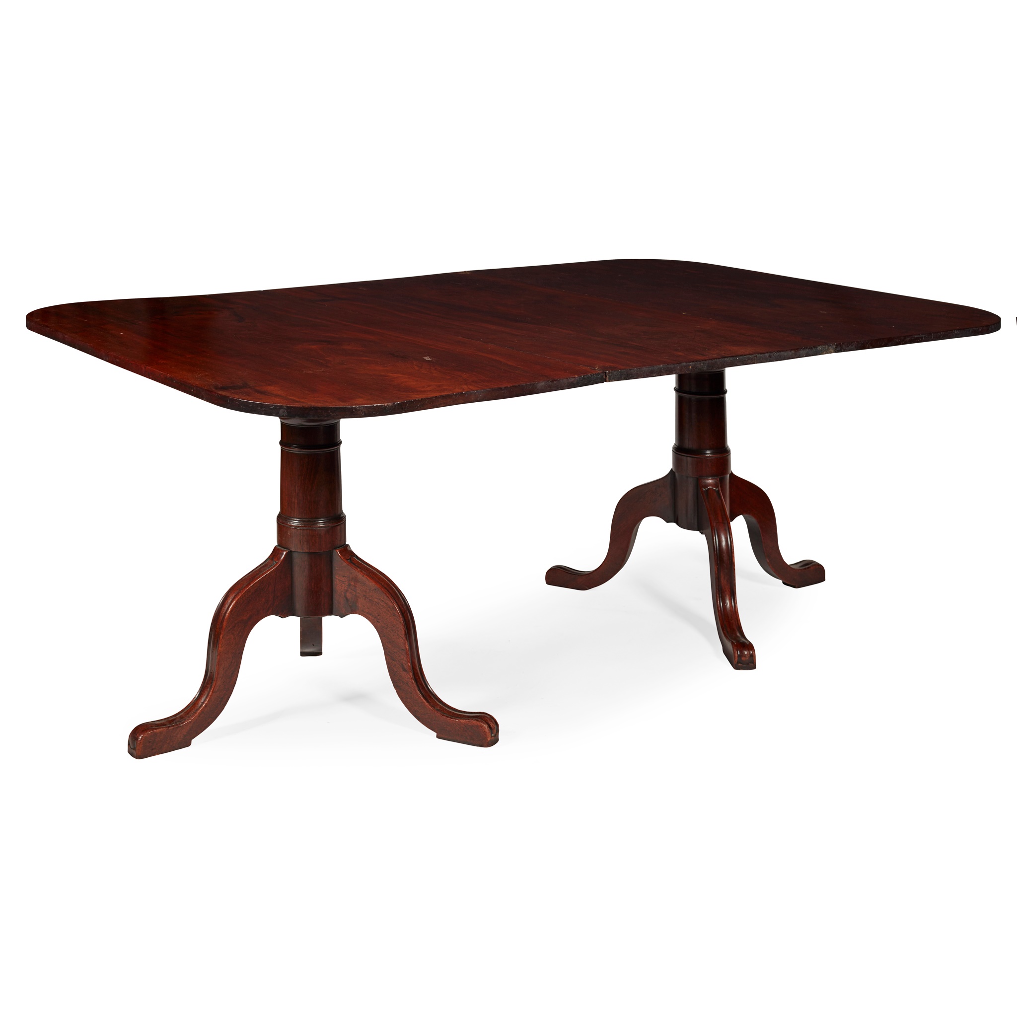 GEORGE III MAHOGANY TWIN PEDESTAL DINING TABLE