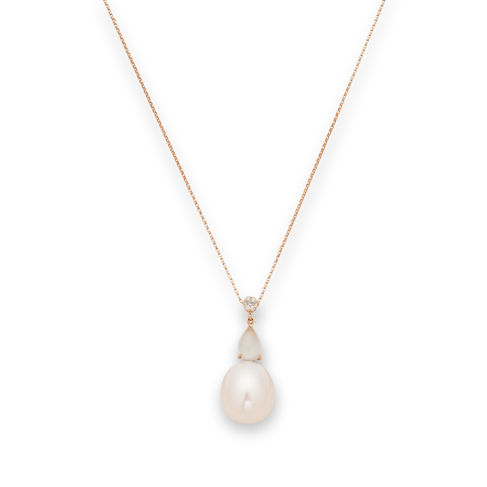 A cultured pearl, jade and diamond pendant