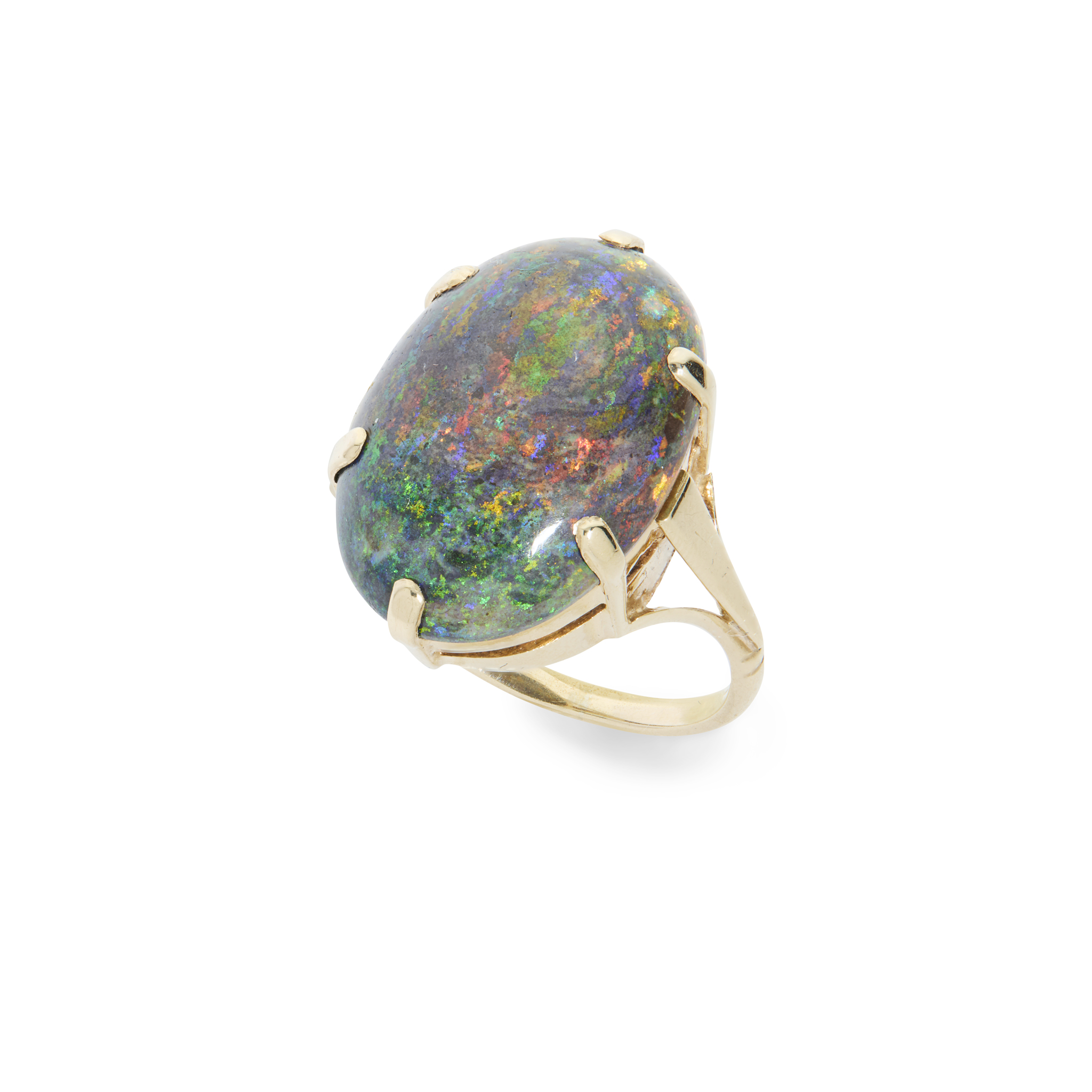 A single-stone black opal ring