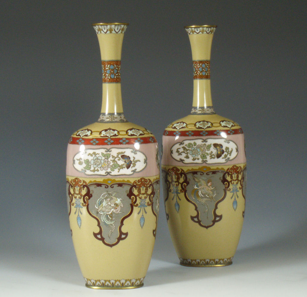 A pair of Japanese cloisonne enamel vases, Taisho period