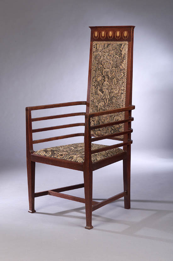 An Art Nouveau mahogany armchair