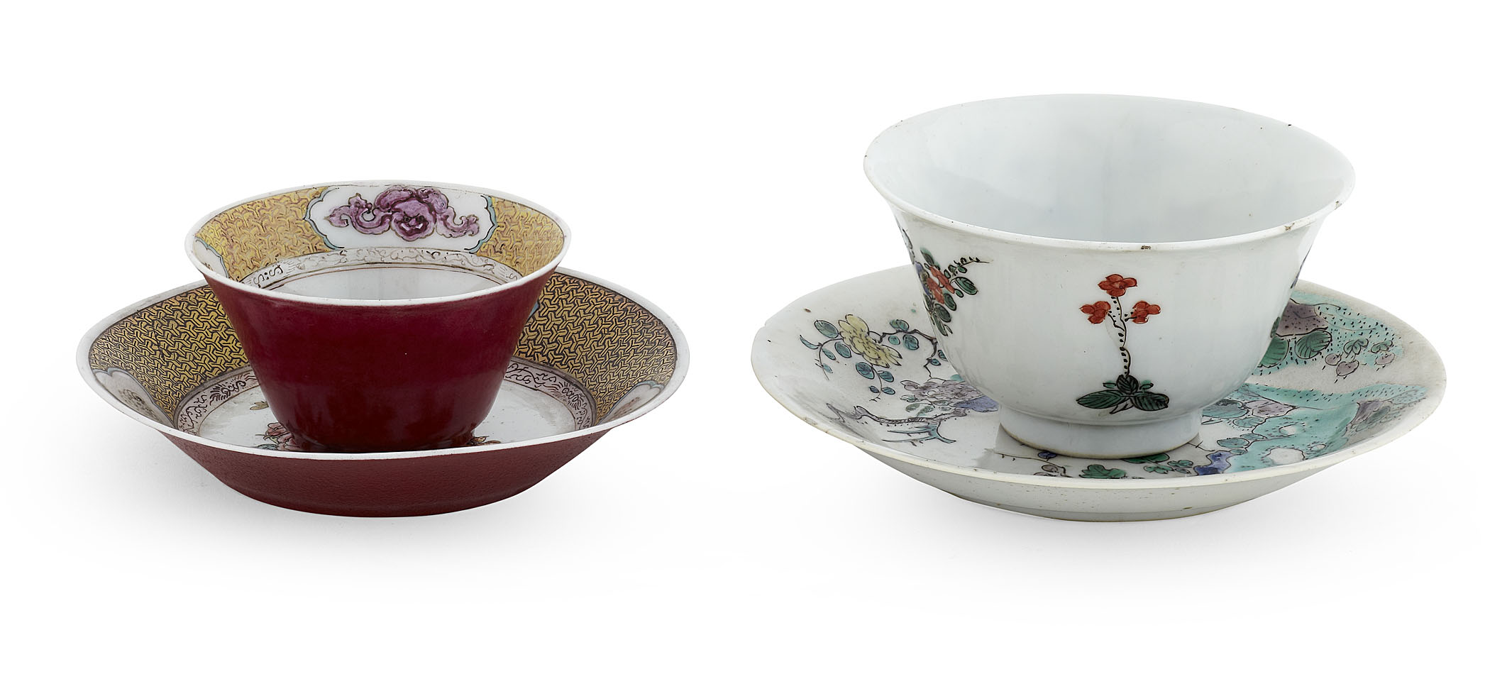 CHINESE FAMILLE VERTE TEA BOWL AND SAUCER