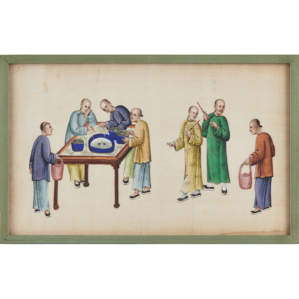 TWO EXPORT PAINTINGS ON PITH PAPER