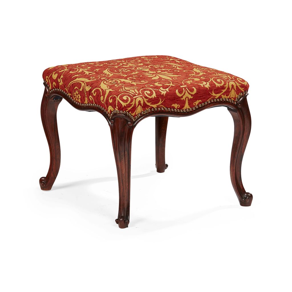 VICTORIAN ROSEWOOD UPHOLSTERED STOOL