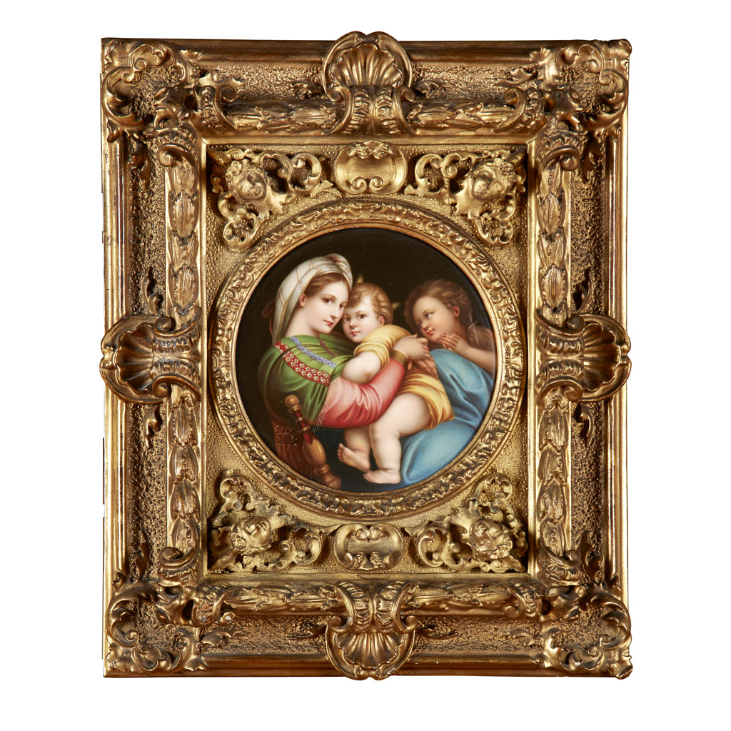GERMAN PORCELAIN PLAQUE, 'THE MADONNA DELLA SEGGIOLA', AFTER RAPHAEL