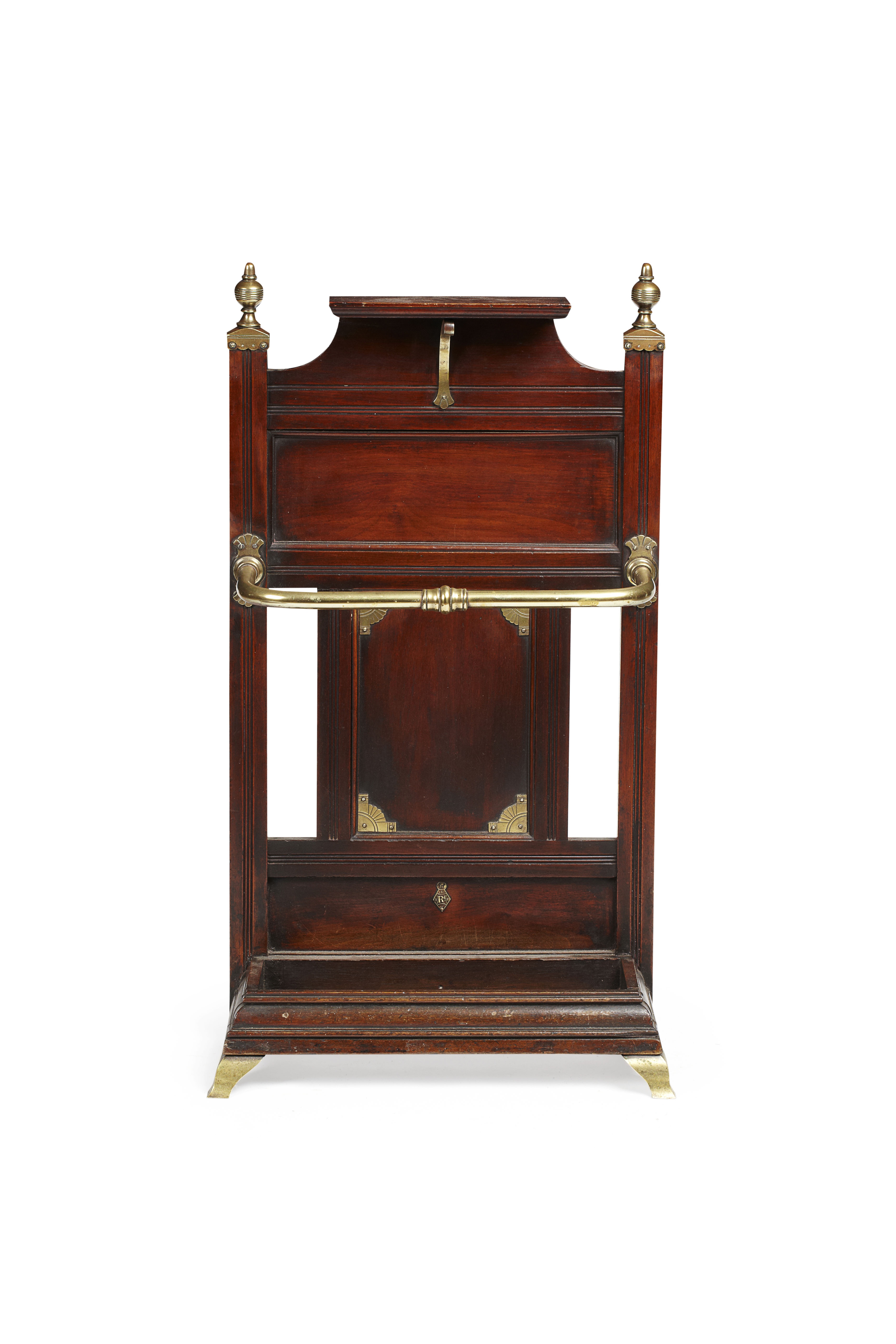 VICTORIAN MAHOGANY AND BRASS STICK STAND ATTRIBUTED TO SHOOLBRED