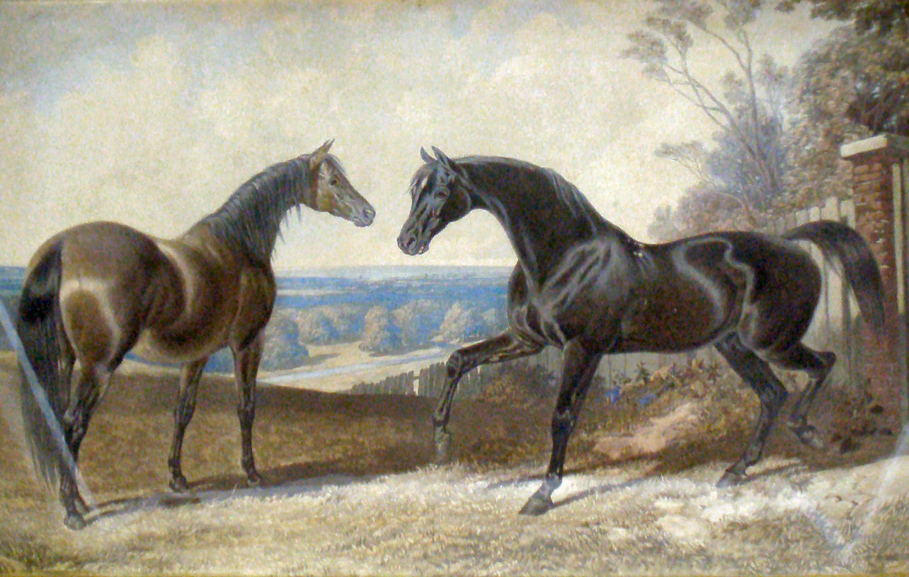 A mid 19th century aquatint of Crucifix and Lanercost, of equestrian interest by J F Herring