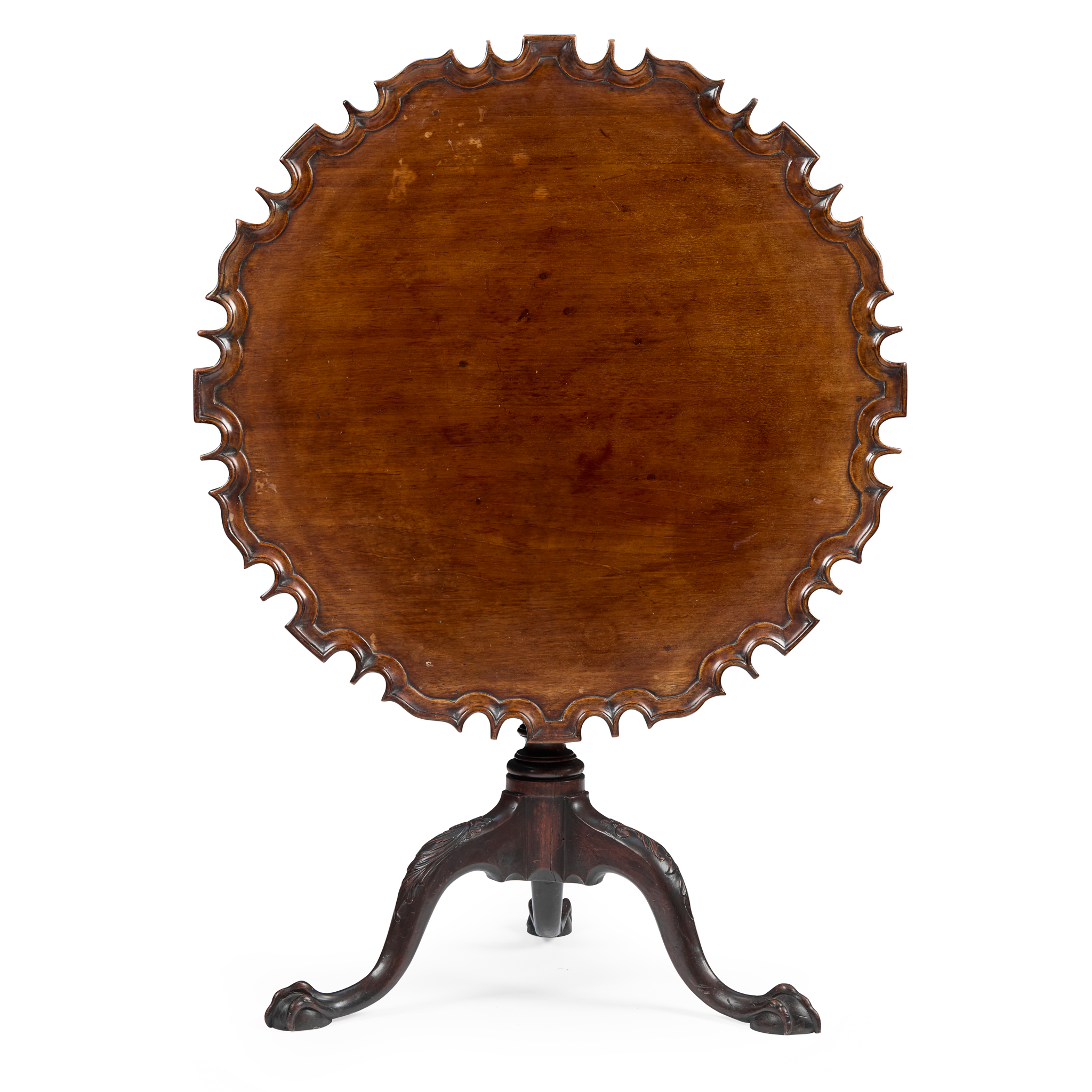 EARLY GEORGE III MAHOGANY PIECRUST TEA TABLE