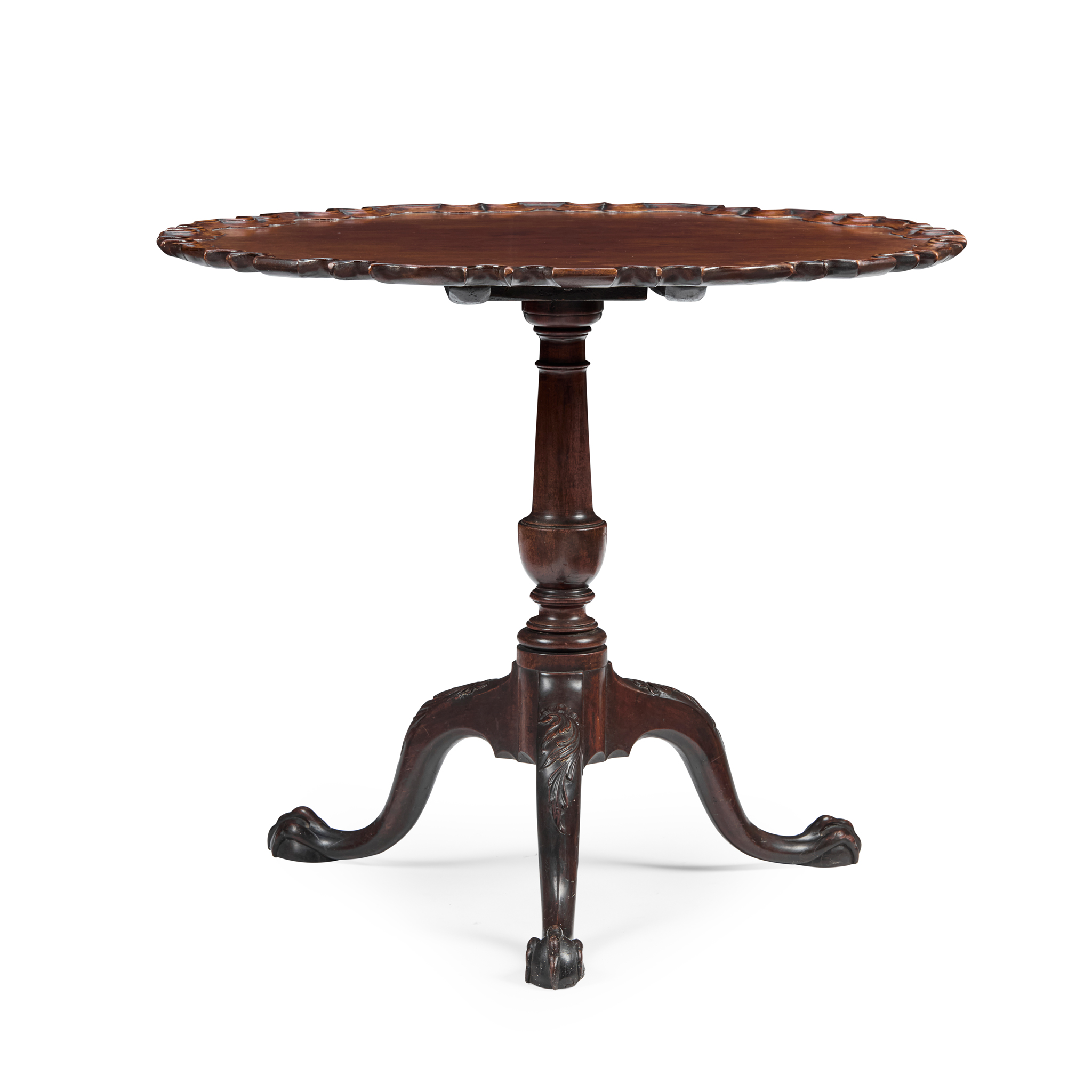 EARLY GEORGE III MAHOGANY PIECRUST TRIPOD TEA TABLE