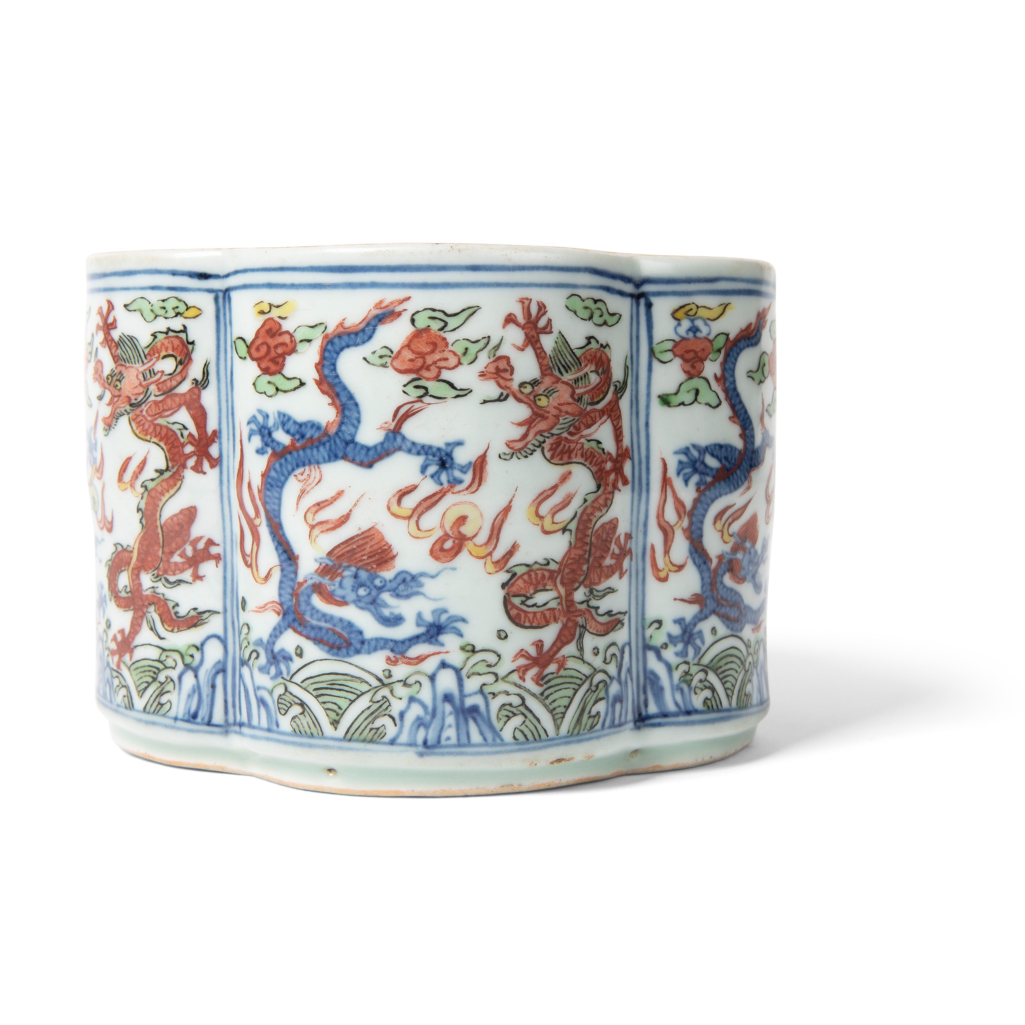 WUCAI LOBED 'DRAGON' BRUSH POT
