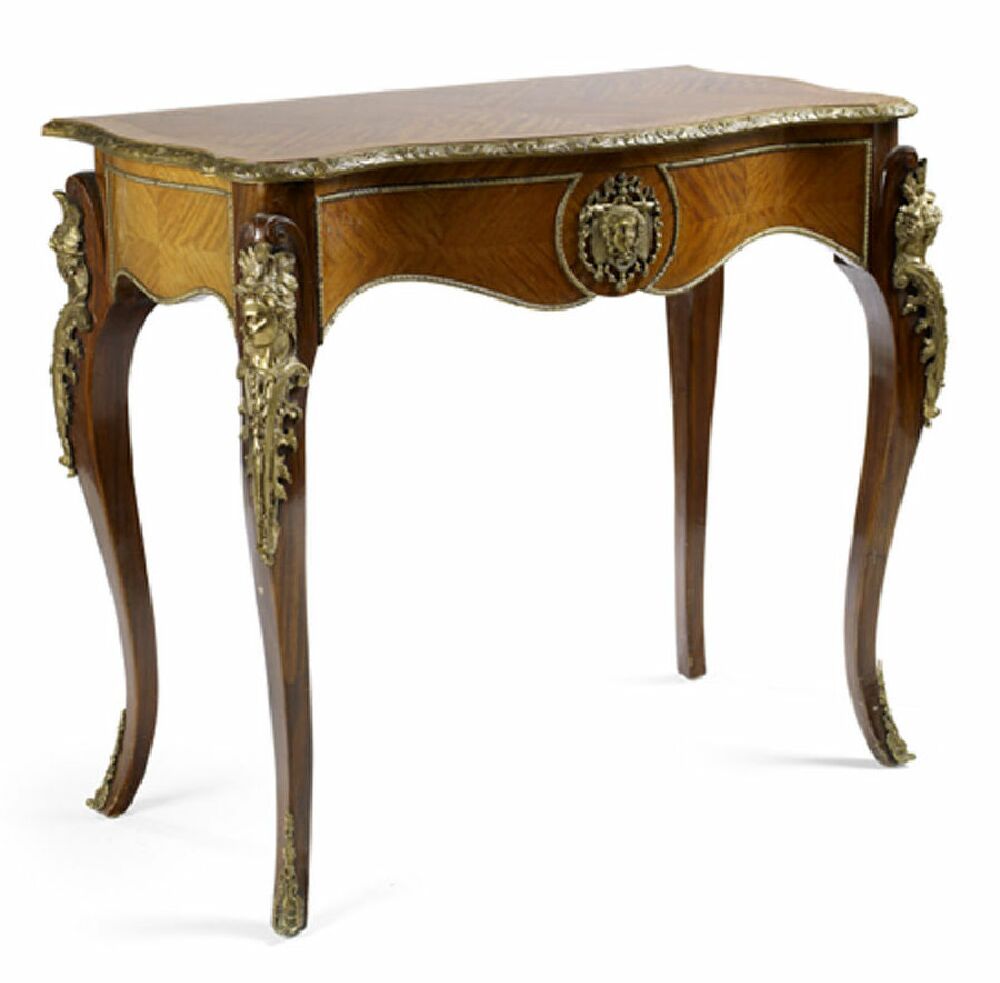 A late 19th century style kingwood and rosewood serpentine side table